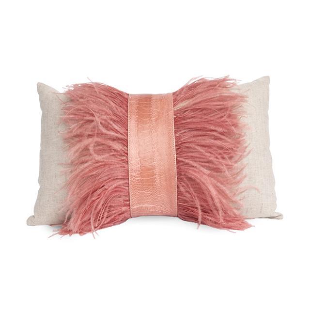 Ostrich Trim Pillow - Blush / Linen