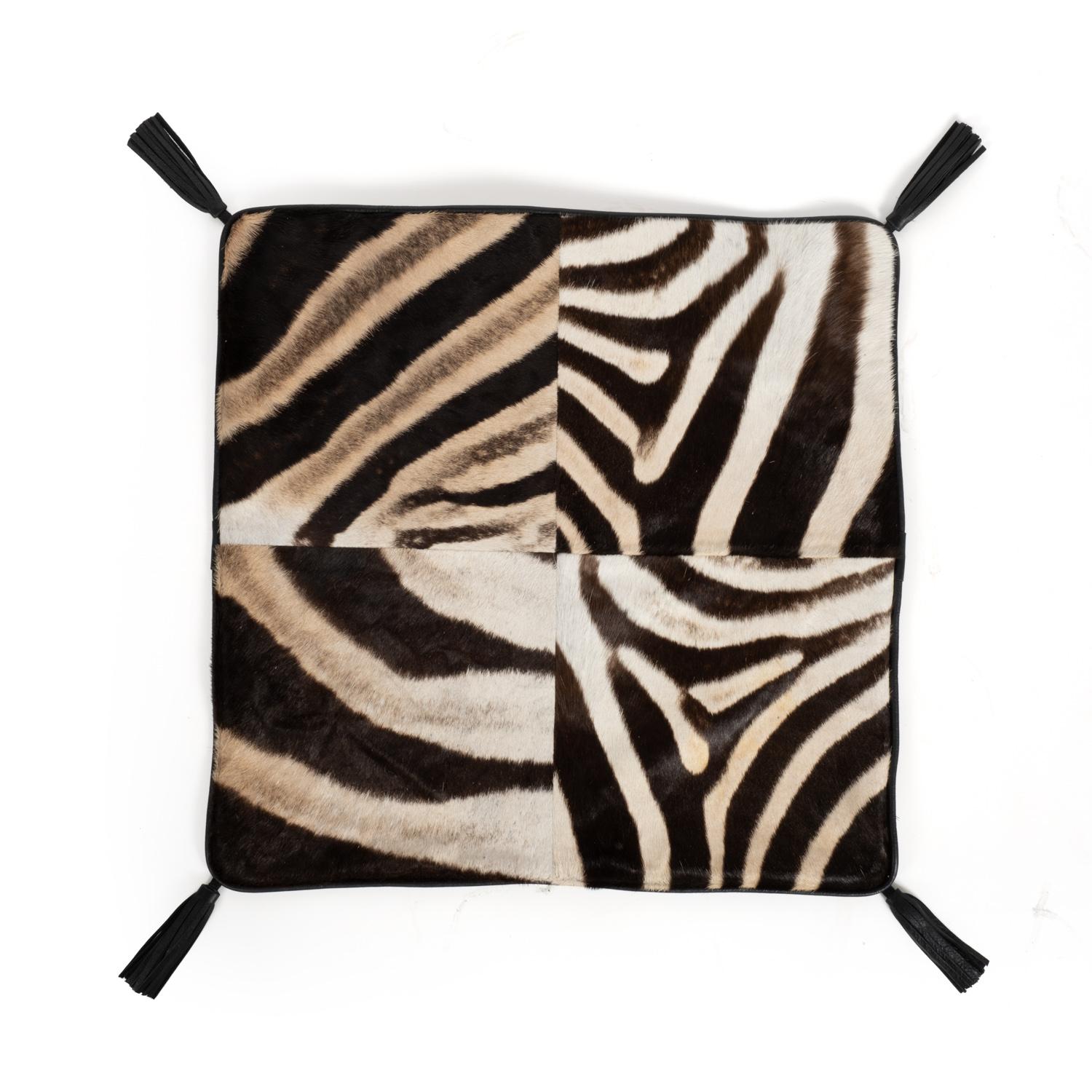 Zebra Hide Quarter Panel Pillow with Leather Trim