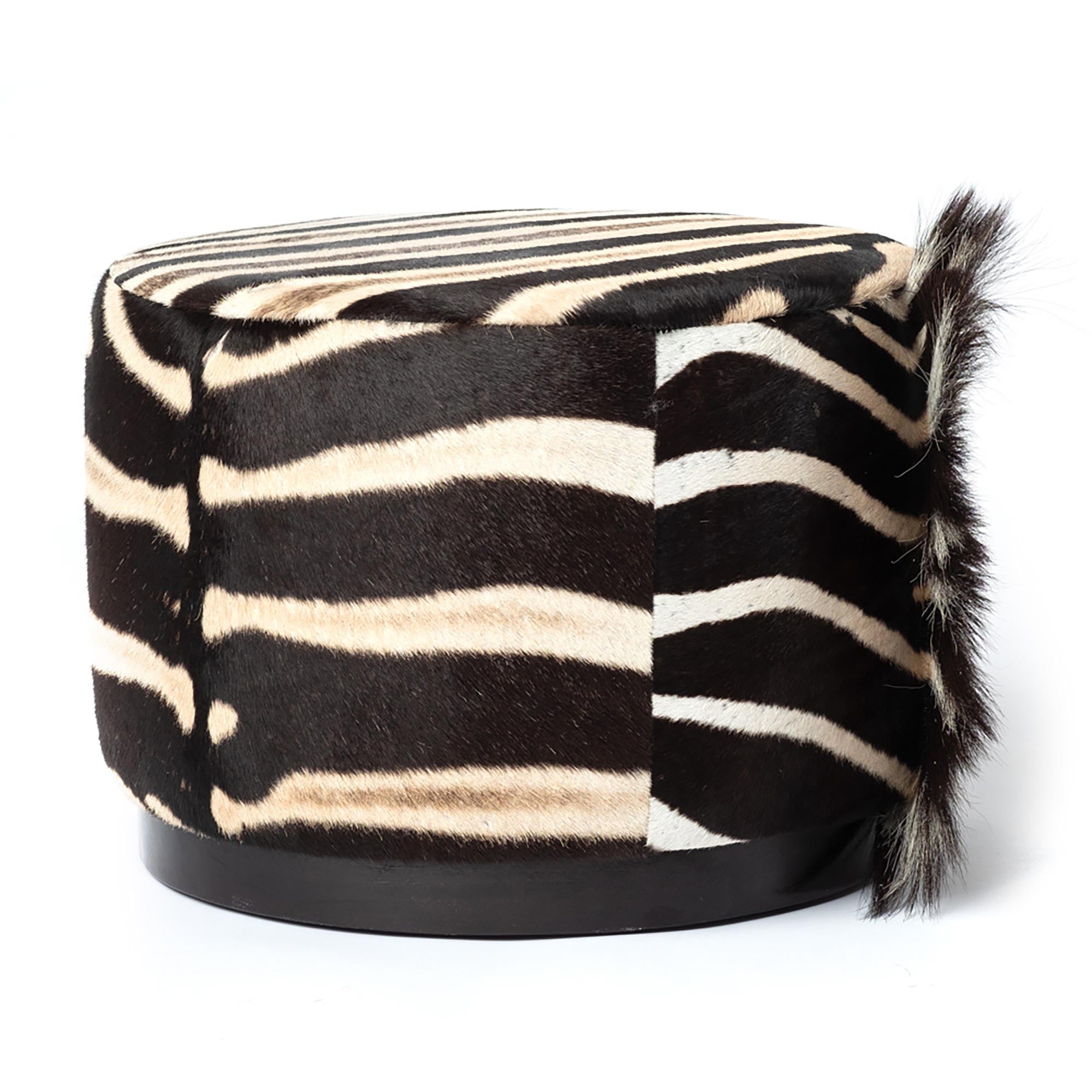 Round Zebra Hide Ottoman