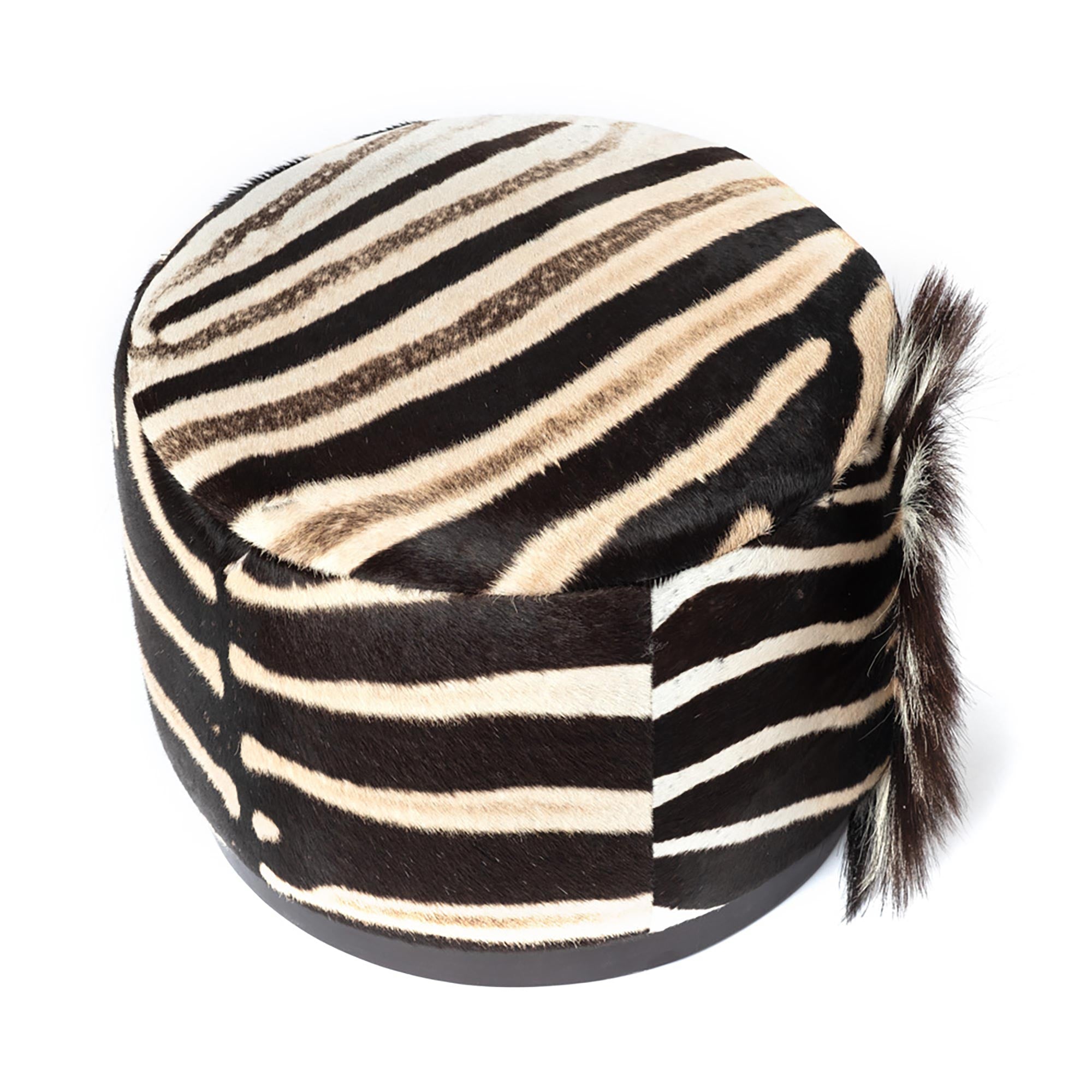 Round Zebra Hide Ottoman