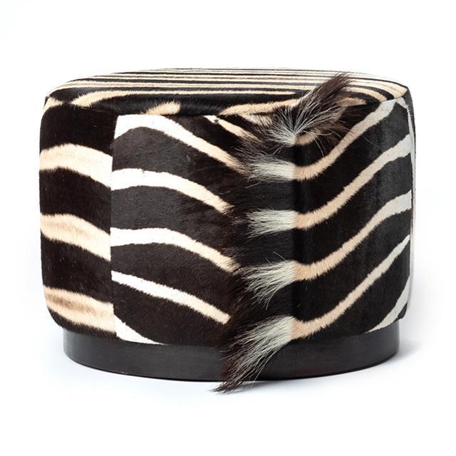 Round Zebra Hide Ottoman