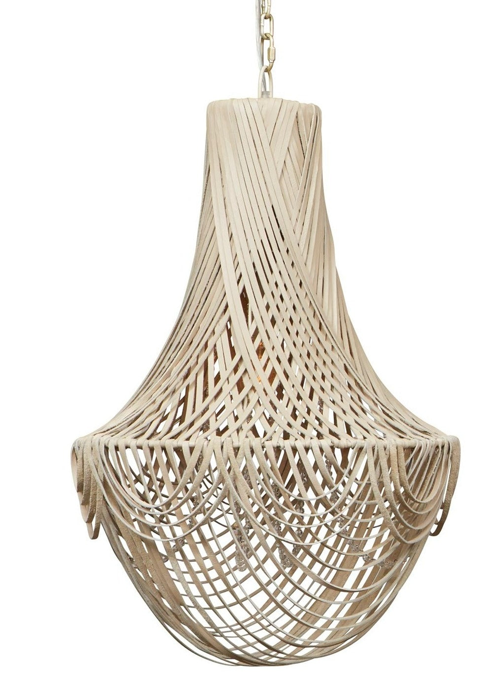 Small Empire Leather Chandelier in Cream-Stone Leather