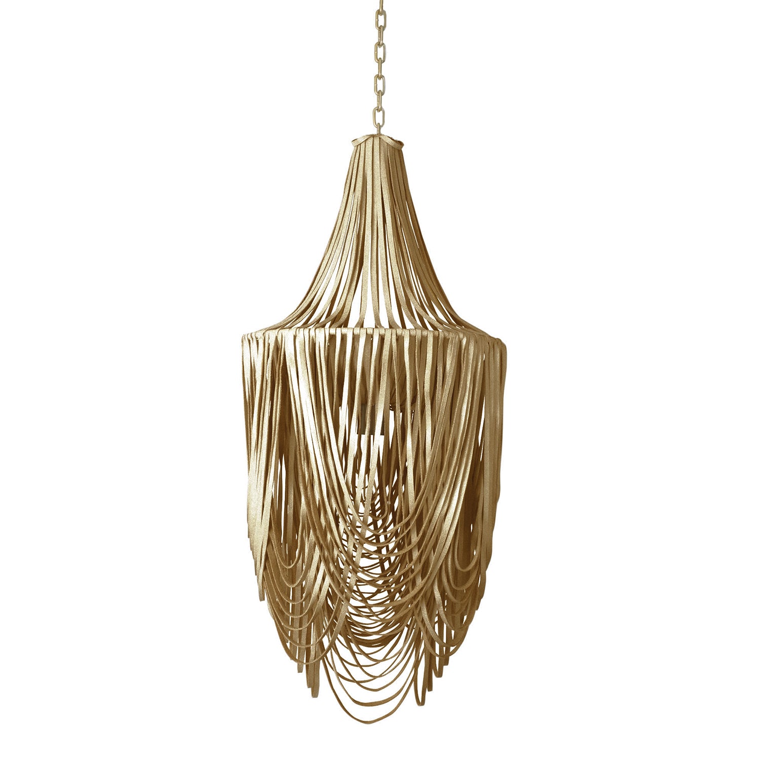 Small Round Whisper with Crown Leather Chandelier in Metallic Leather