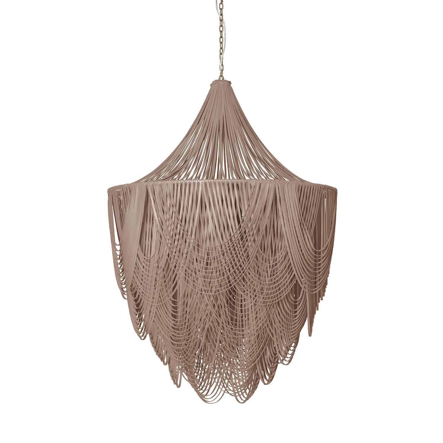 Extra Large Round Whisper with Crown Leather Chandelier in Metallic Leather