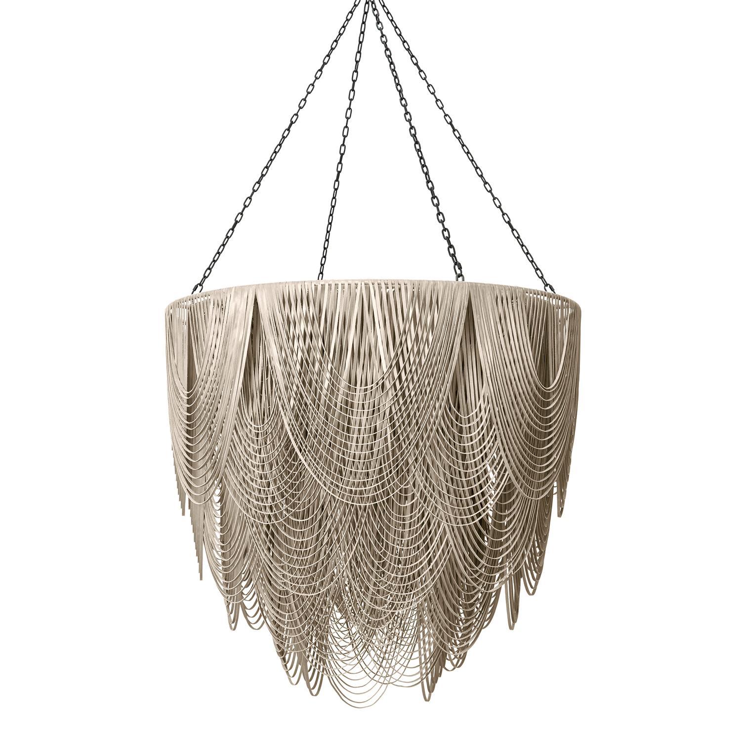 XXL Round Whisper Leather Chandelier in Cream-Stone Leather