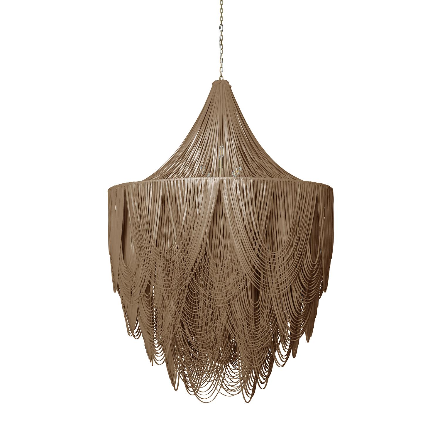 XXL Round Whisper with Crown Leather Chandelier in Metallic Leather