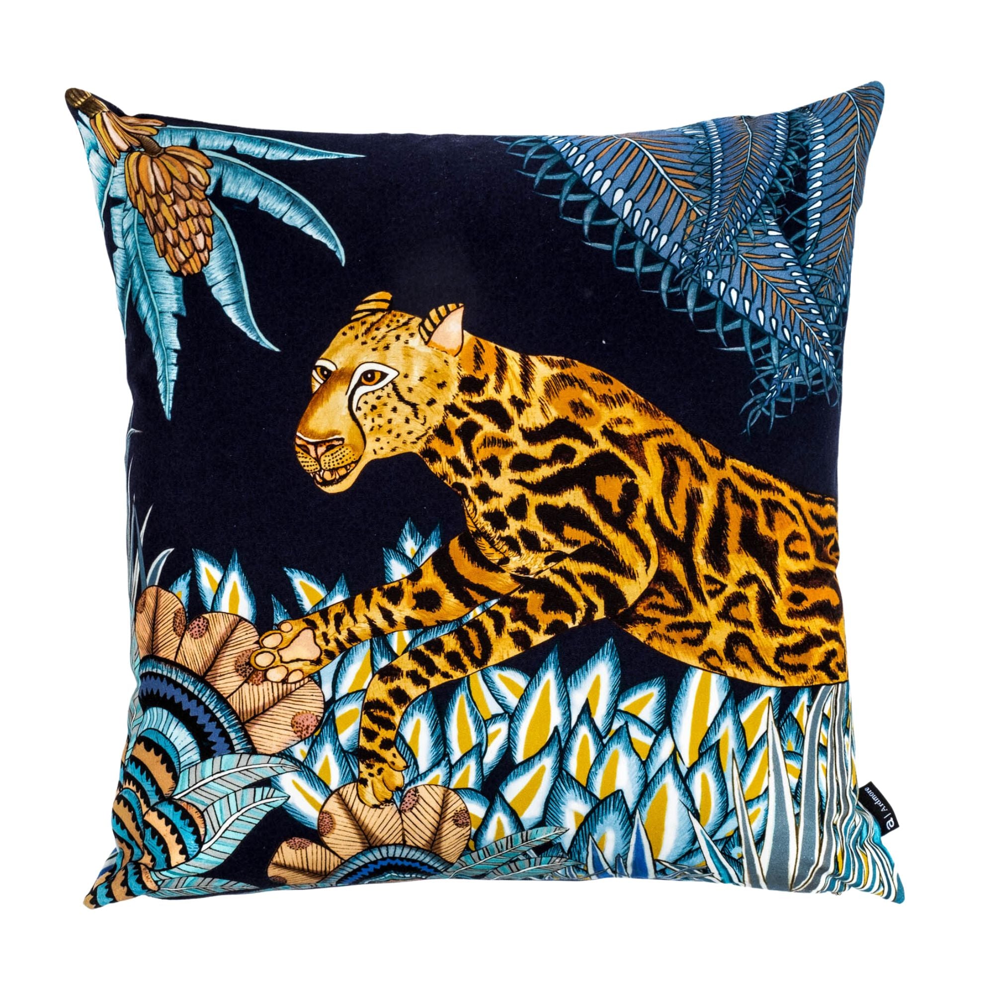 Cheetah Kings Forest Pillow - Cotton - Tanzanite