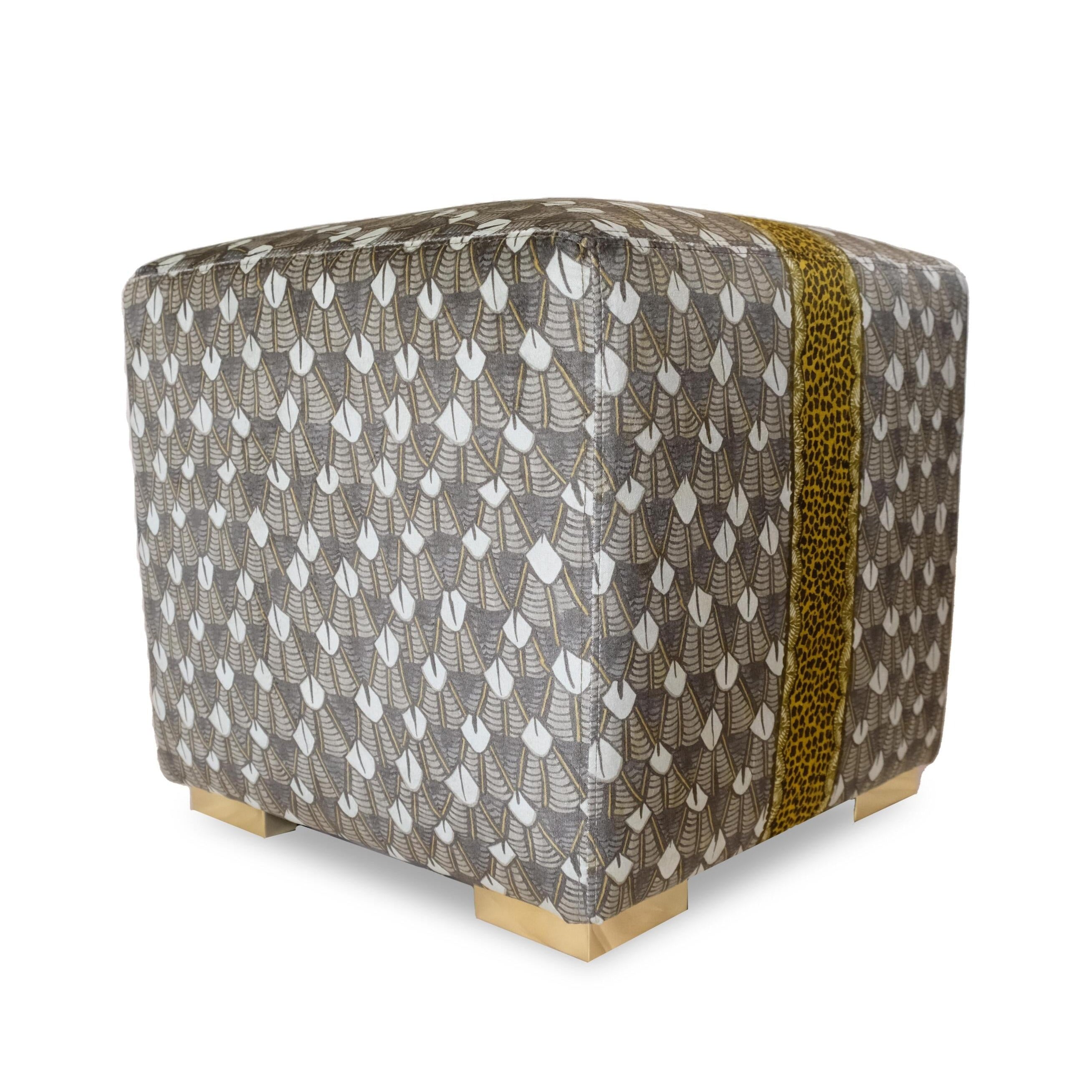 Feather Velvet Cube Ottoman