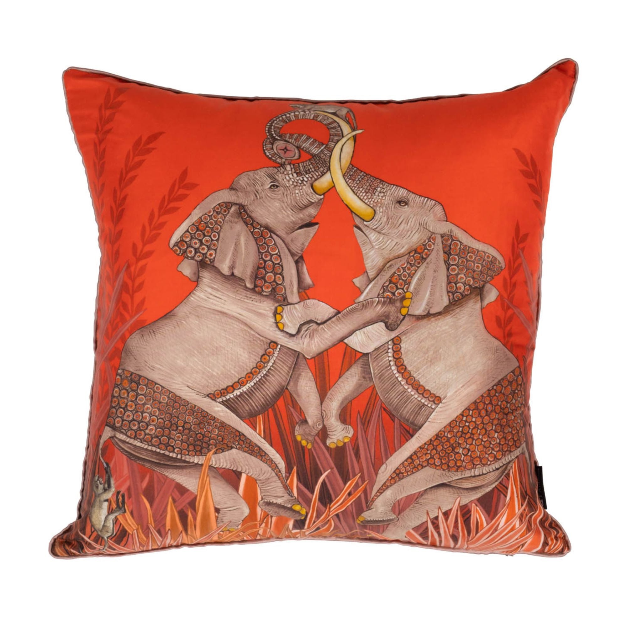 Dancing Elephants Pillow - Silk Sunset