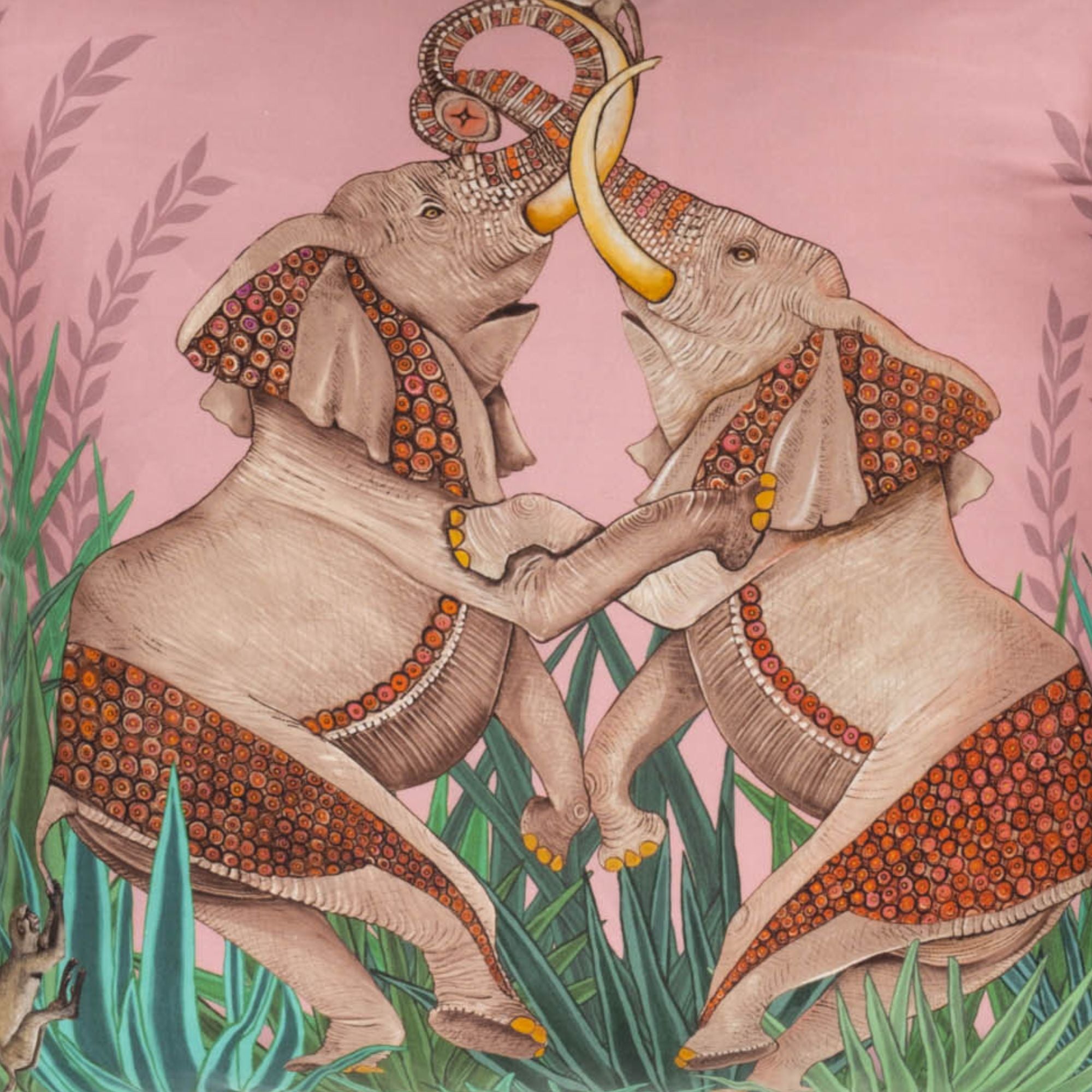 Dancing Elephants Pillow - Silk - Magnolia