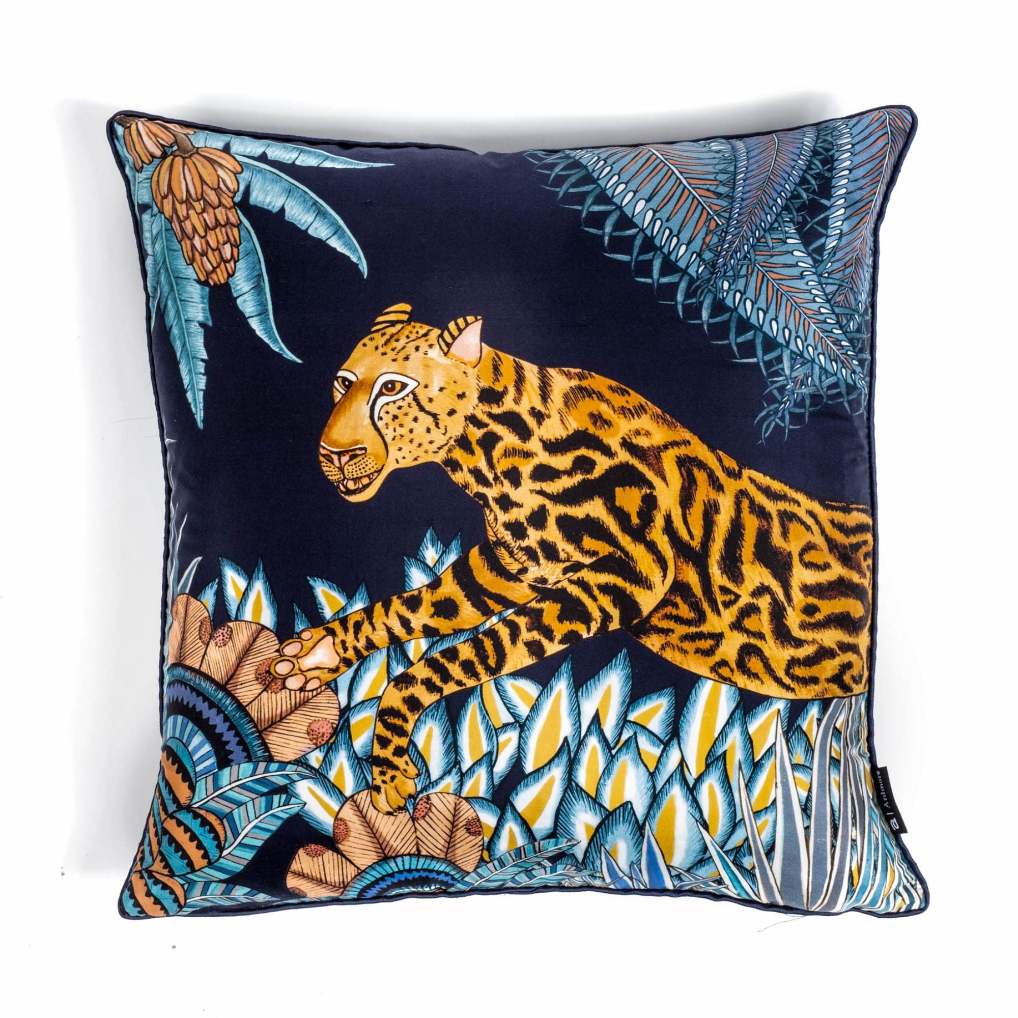 Cheetah Kings Forest Pillow - Silk - Tanzanite