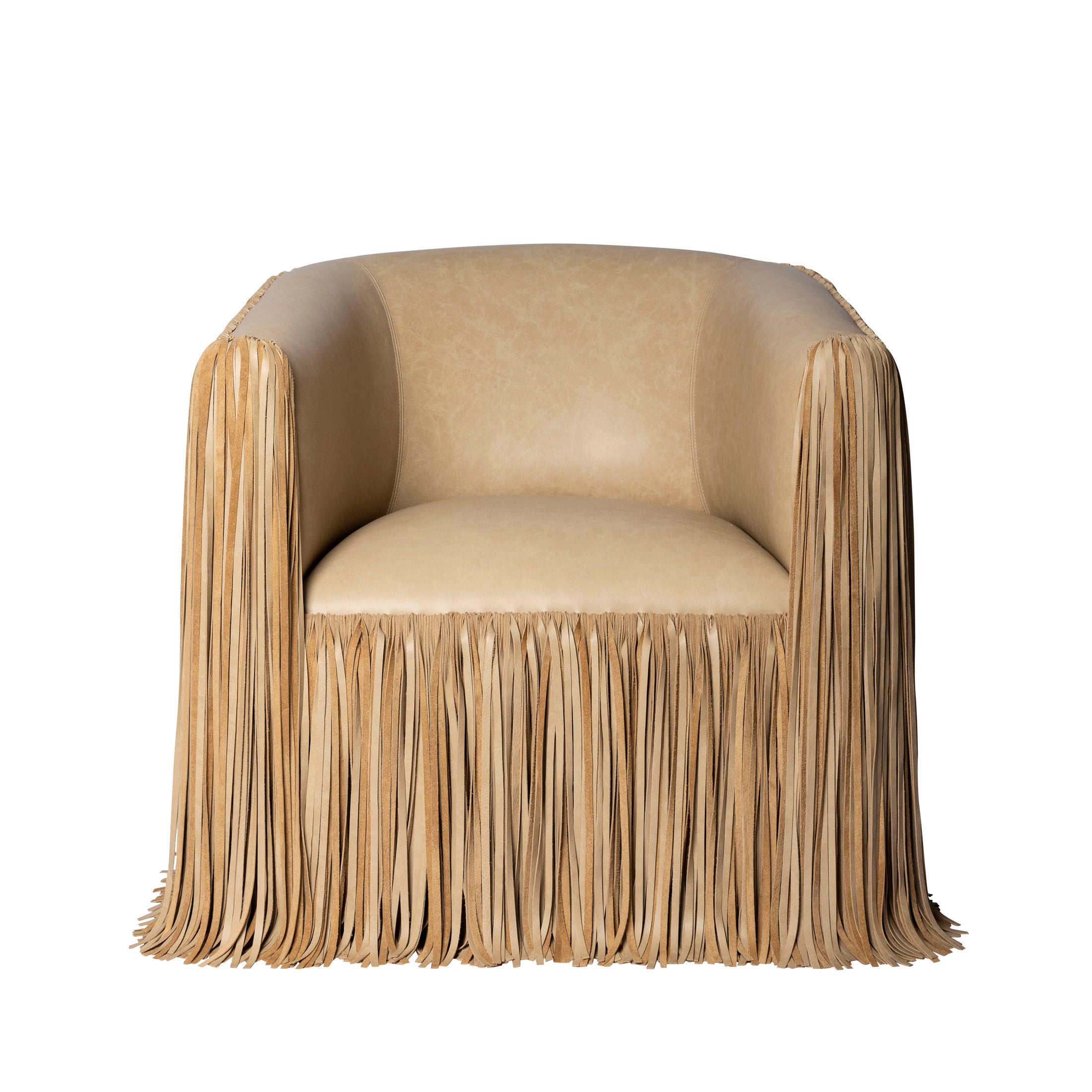 Modern South African Shaggy Premium Fringe Leather Swivel Chair