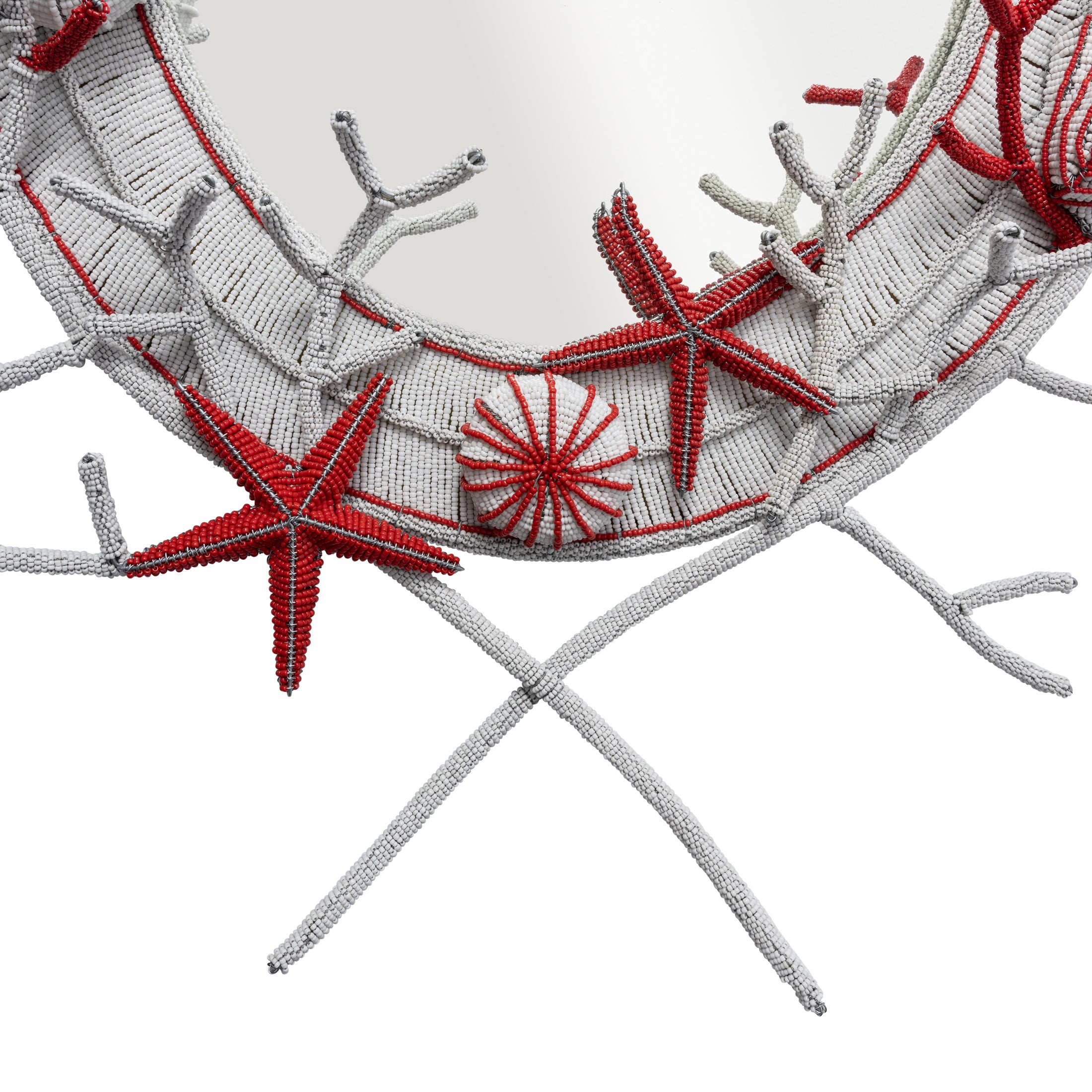 Sea Me Beaded Mirror - White / Red