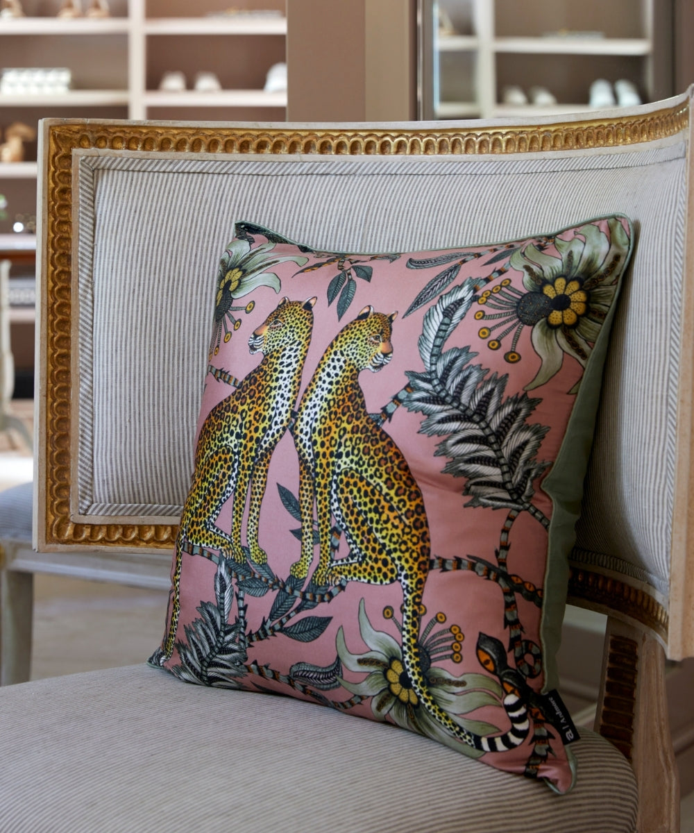 Lovebird Leopards Pillow - Silk - Magnolia