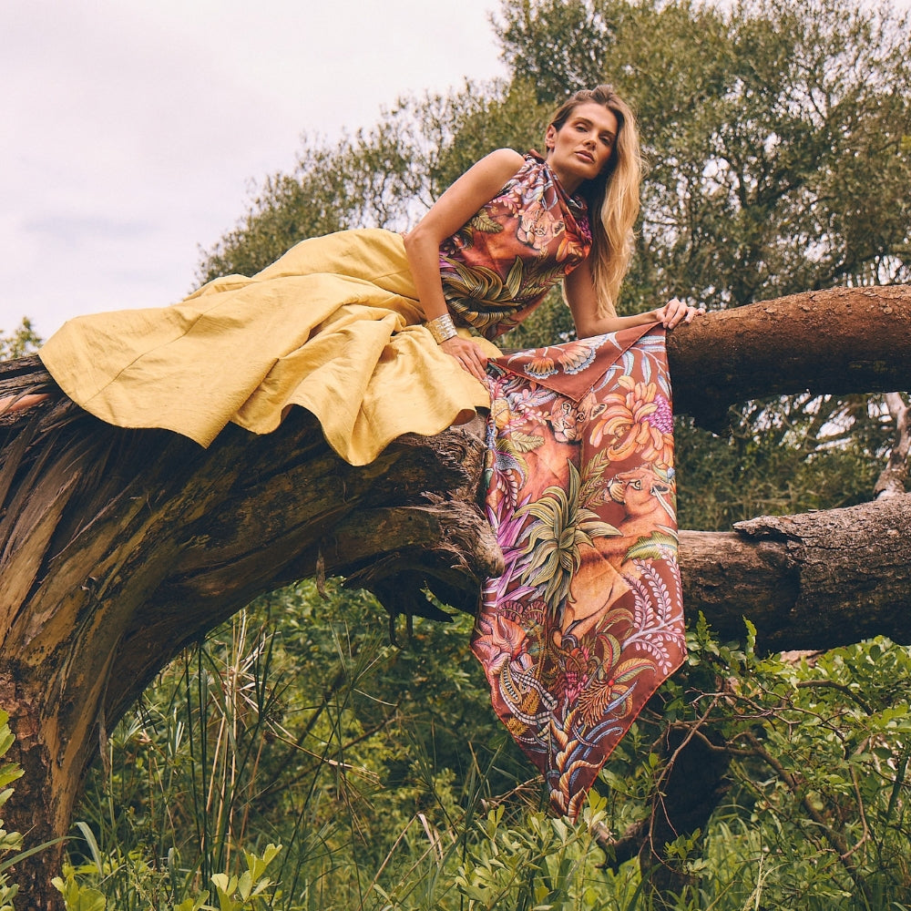 Phinda Pride Silk Scarf - Mahogany