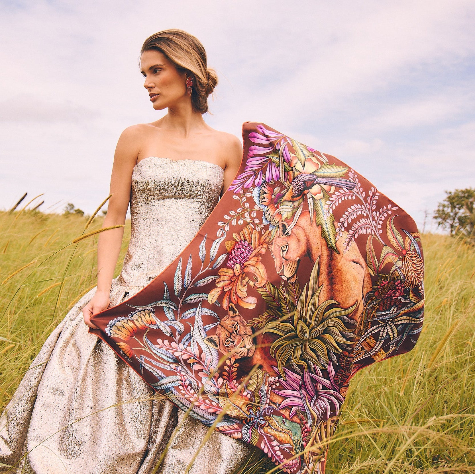 Phinda Pride Silk Scarf - Mahogany