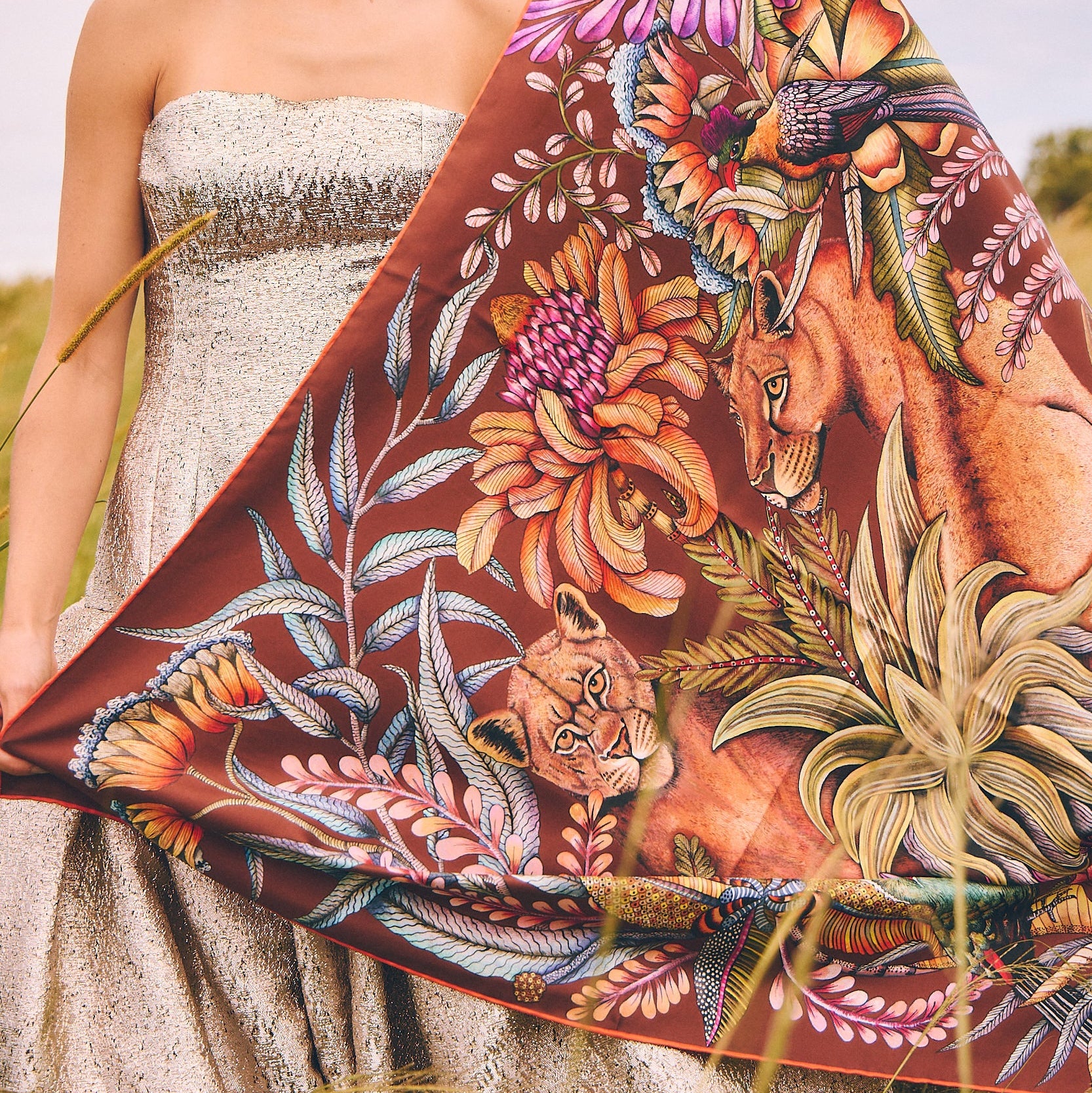 Phinda Pride Silk Scarf - Mahogany