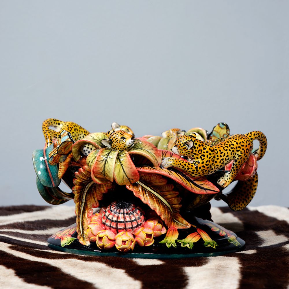 Ardmore Ceramic Art - Leopard & Butterfly Bowl