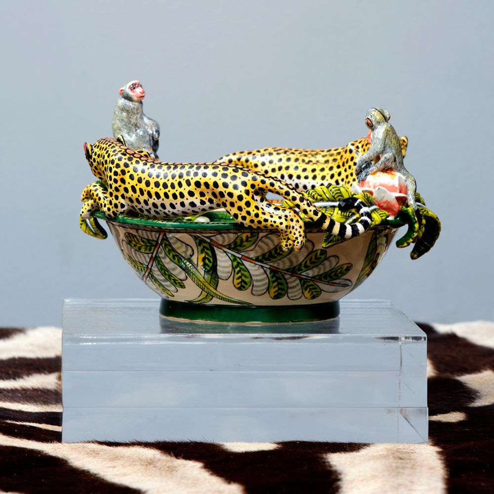 Ardmore Ceramic Art - Cheetah & Monkey Bowl