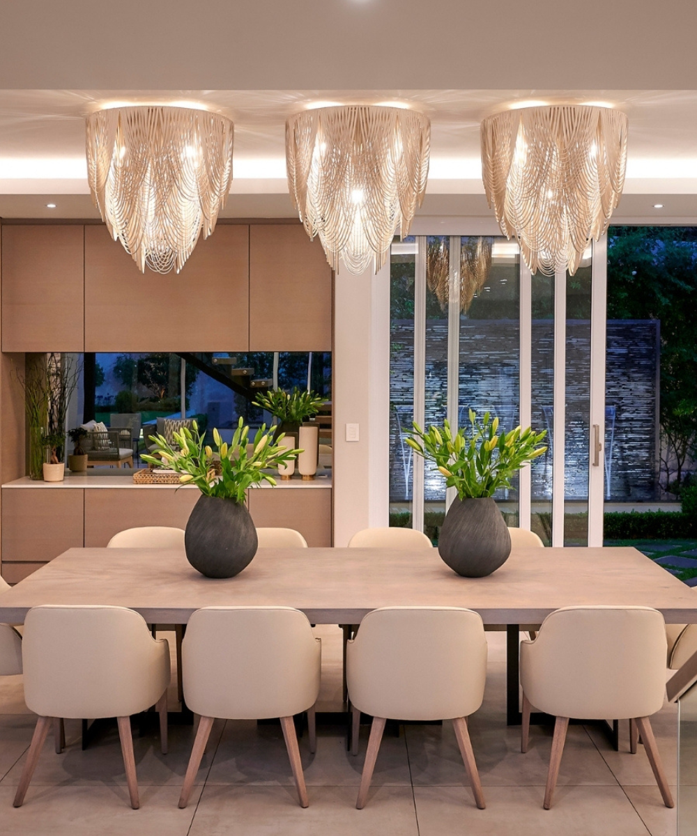 Large Round Whisper Flush Mount Leather Chandelier