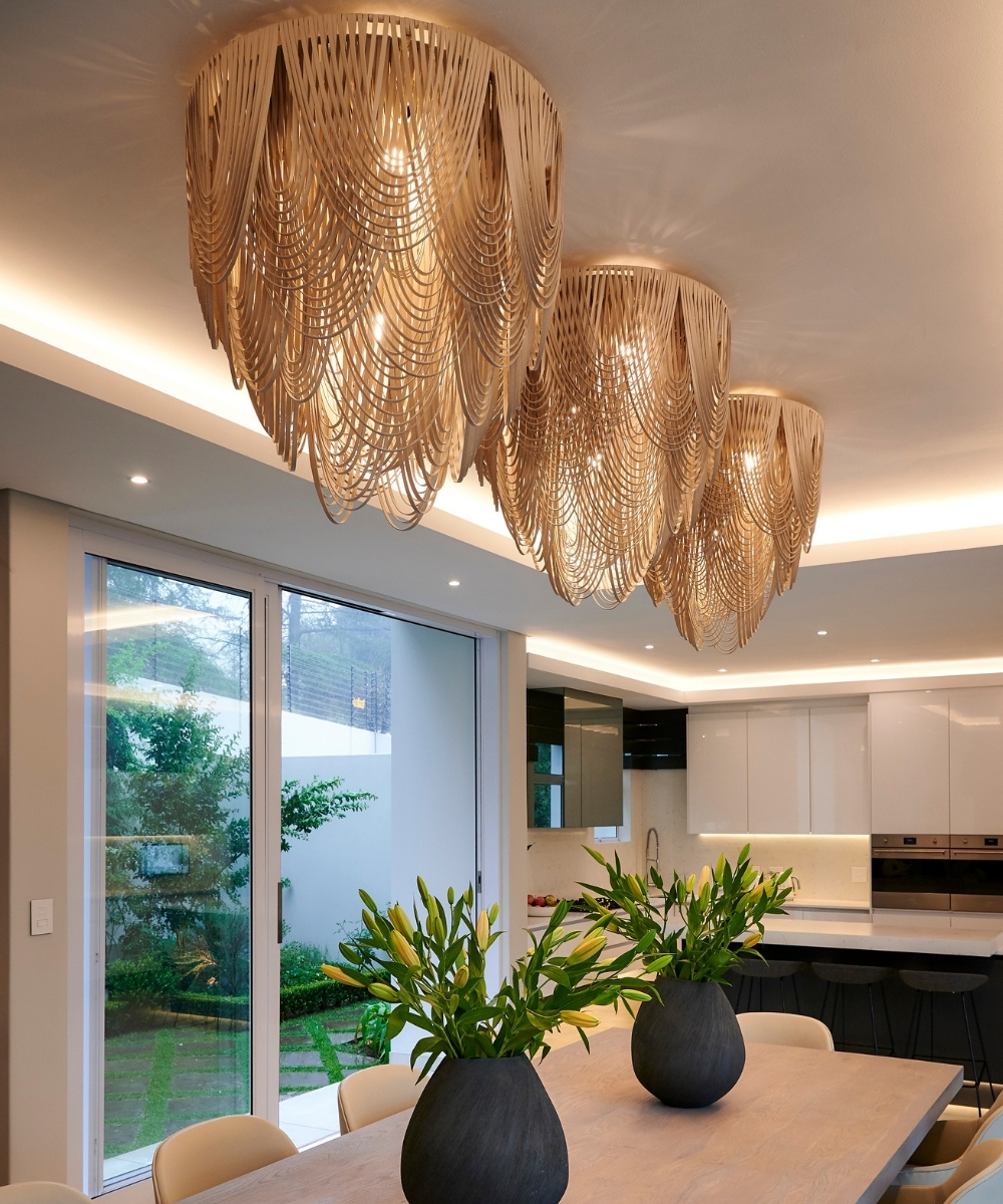 Large Round Whisper Flush Mount Leather Chandelier