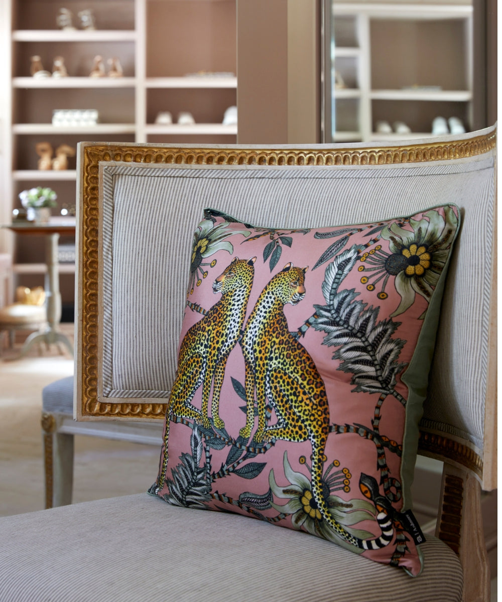 Lovebird Leopards Silk Pillow - Magnolia