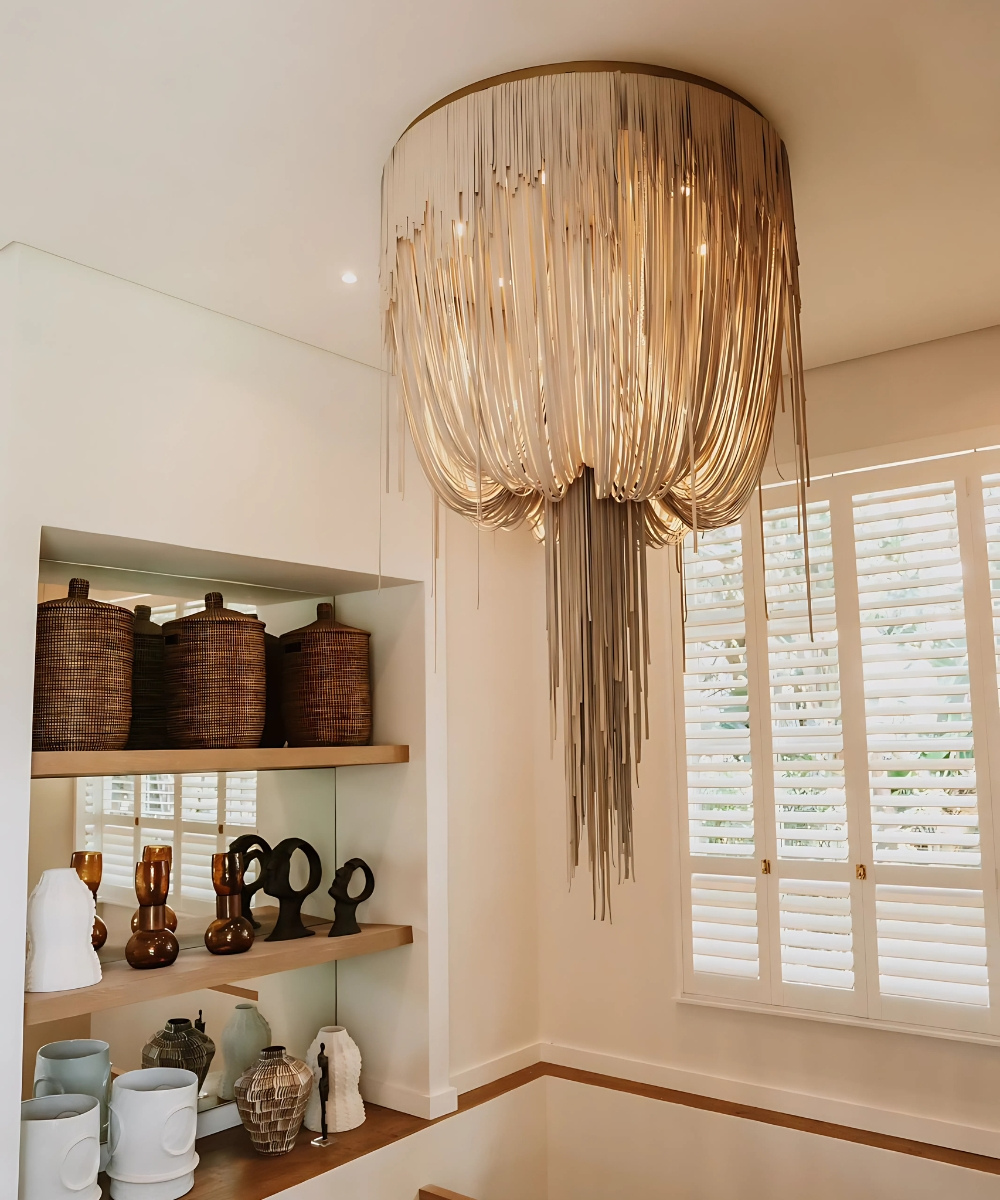 Medium Round Urchin Flush Mount Leather Chandelier