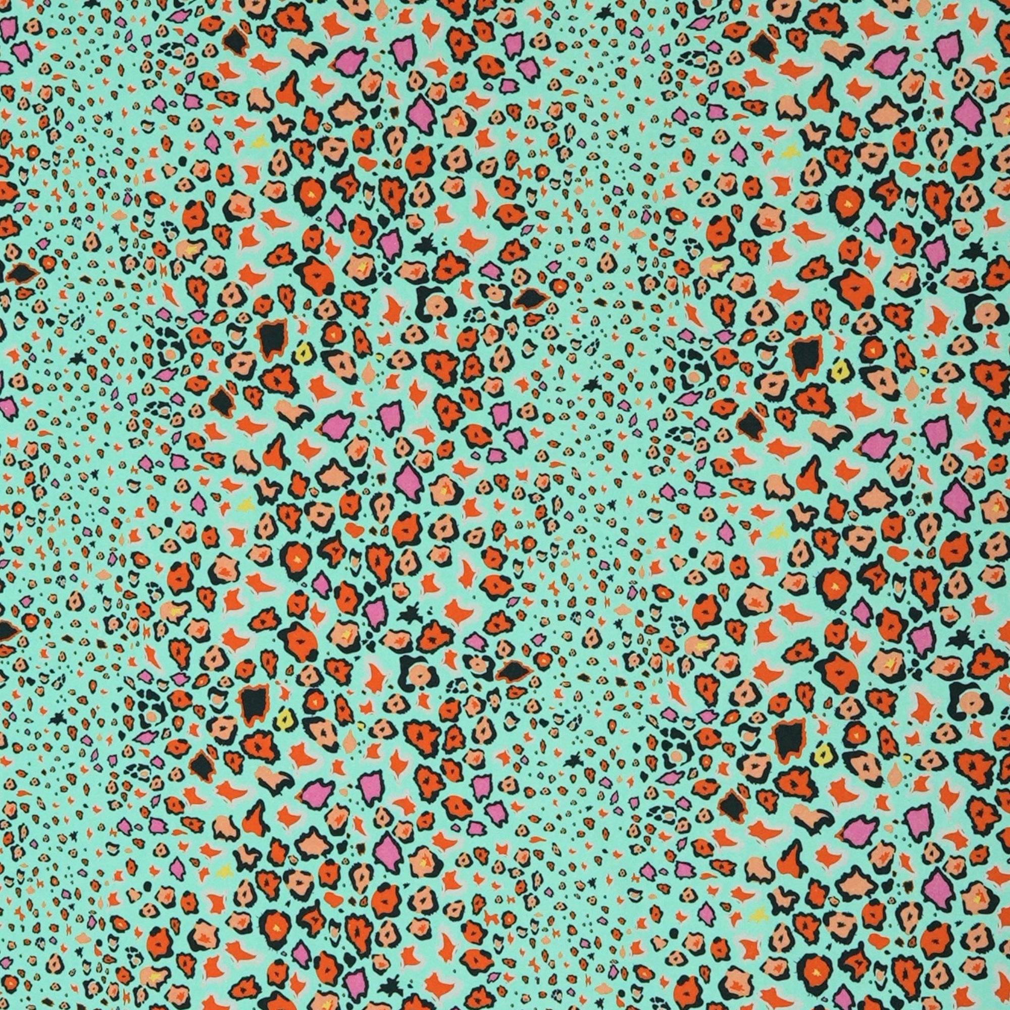 Leopard Lights Linen Fabric - Kingfisher