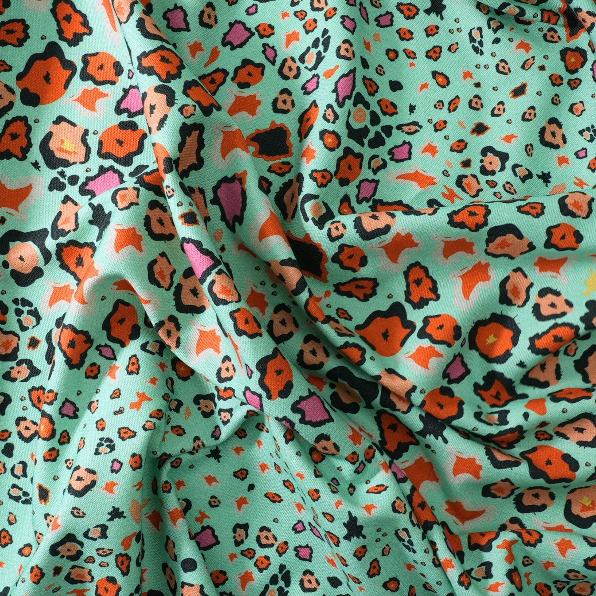 Leopard Lights Linen Fabric - Kingfisher