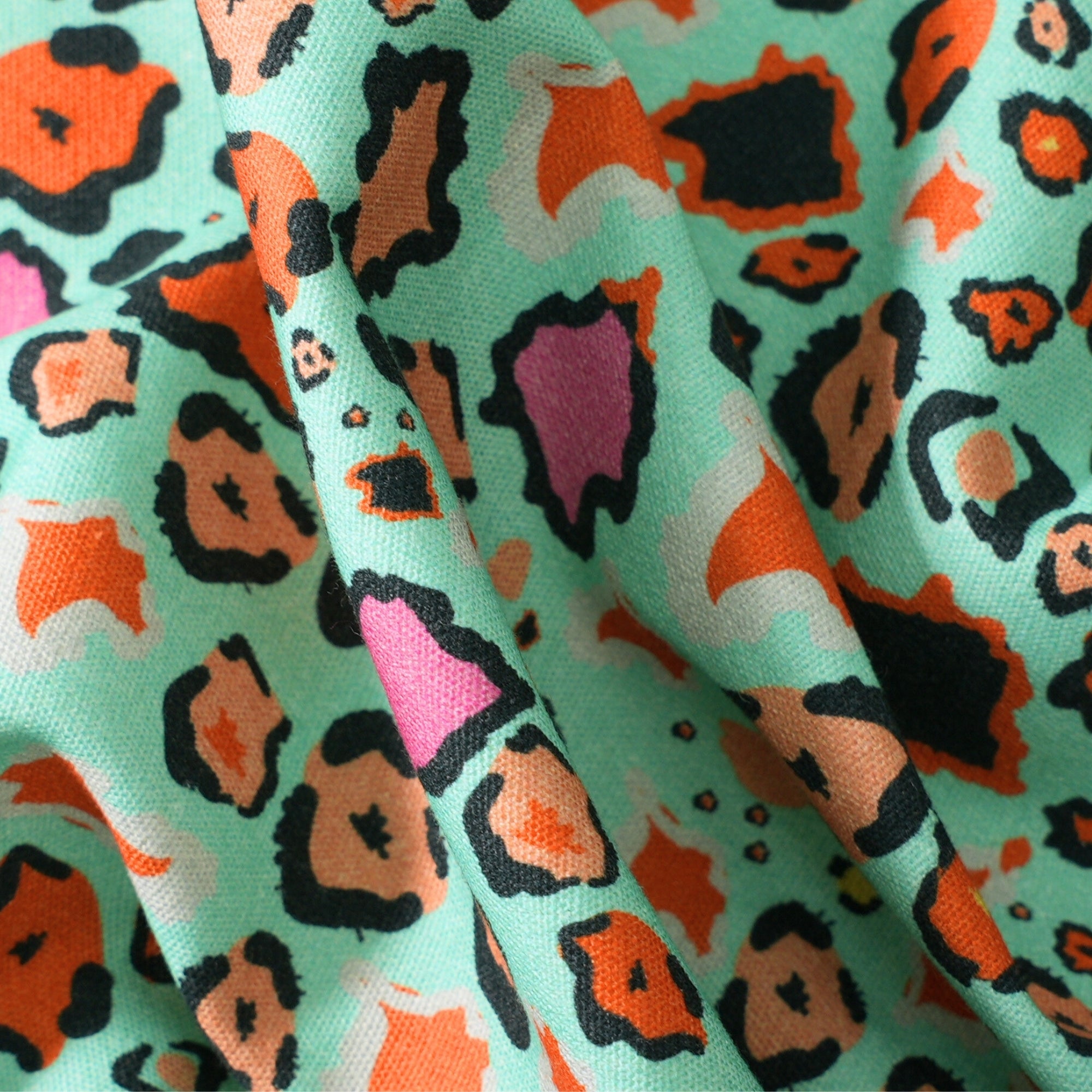 Leopard Lights Linen Fabric - Kingfisher