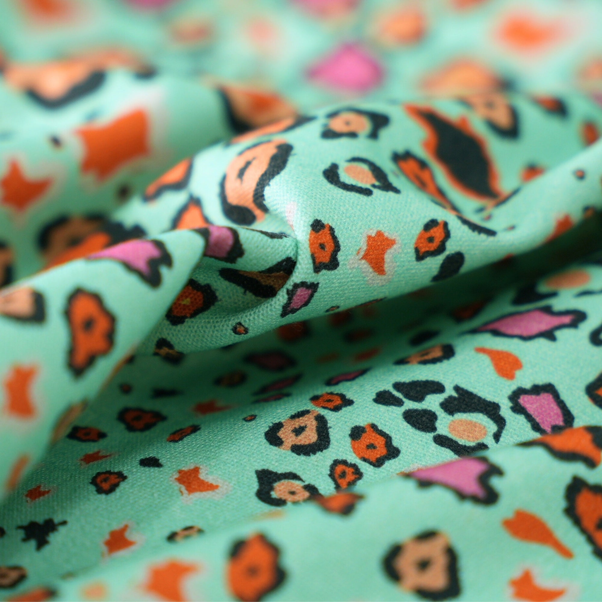 Leopard Lights Linen Fabric - Kingfisher