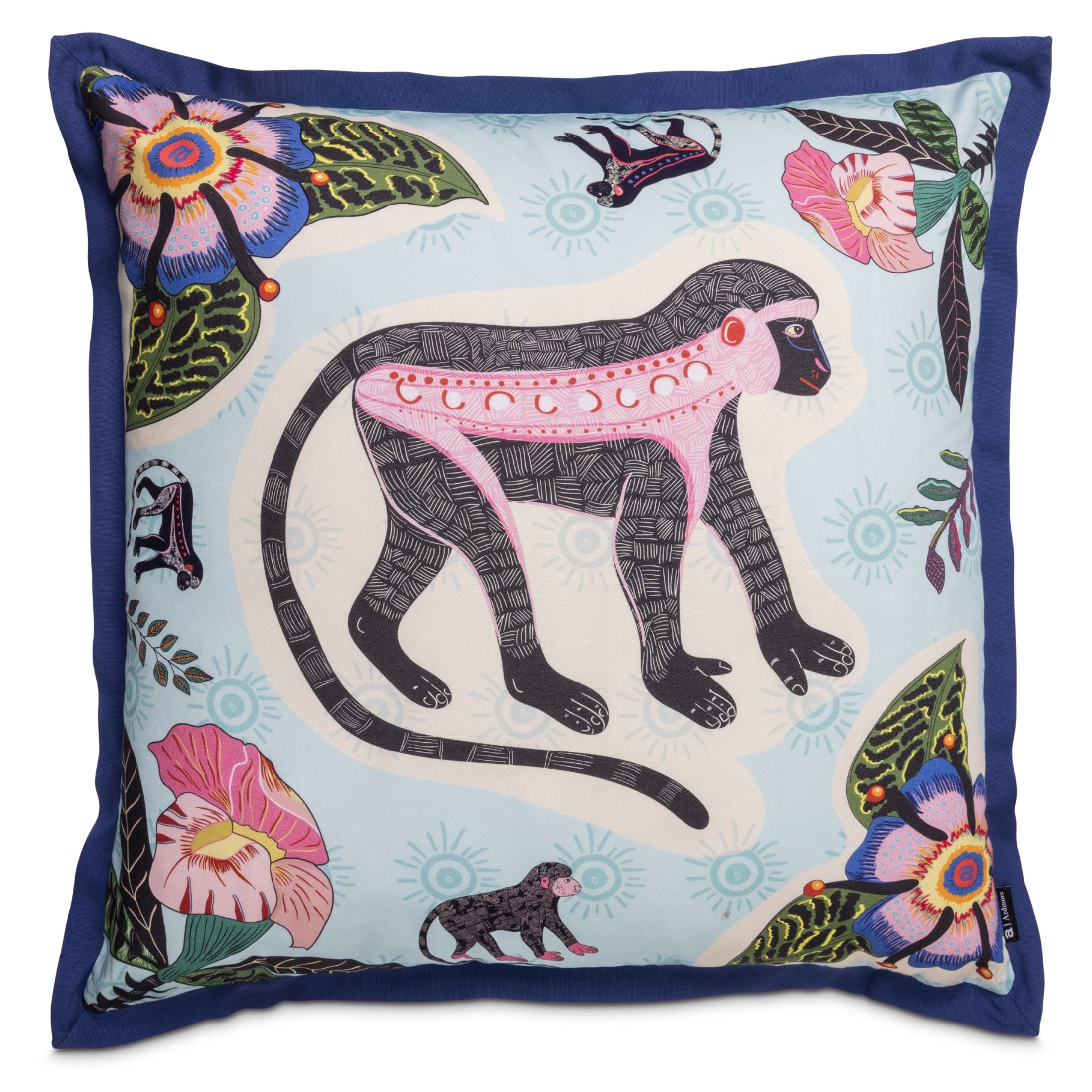 Meandering Monkey Cotton Pillow - Oasis
