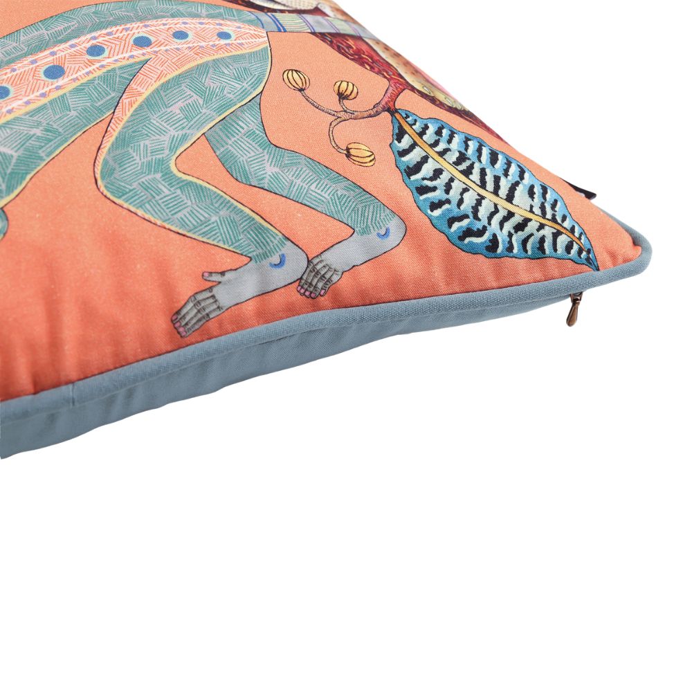 Monkey Tales Cotton Pillow - Coral