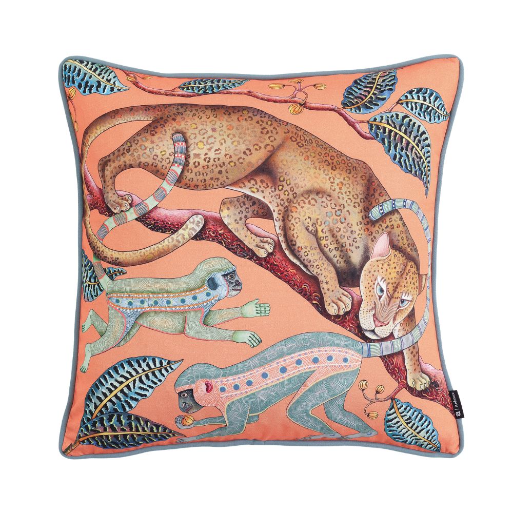 Monkey Tales Cotton Pillow - Coral