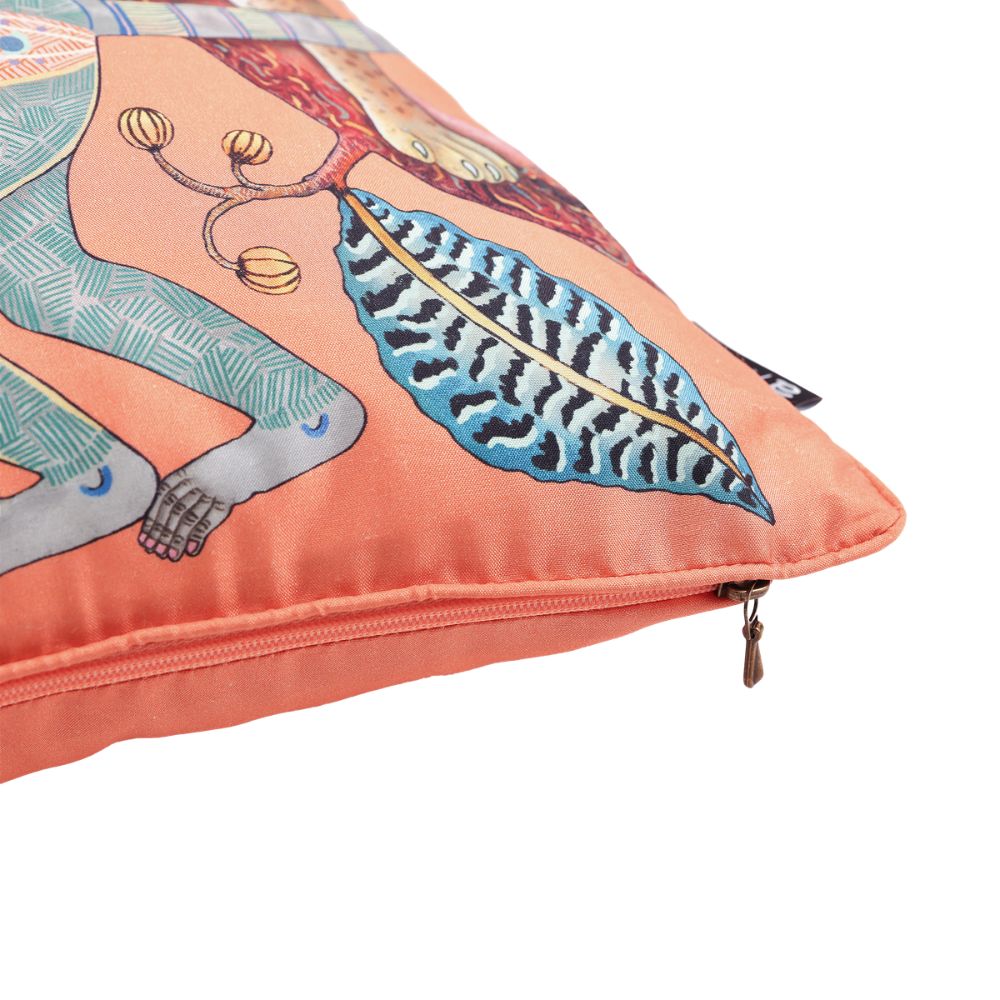 Monkey Tales Silk Pillow - Coral