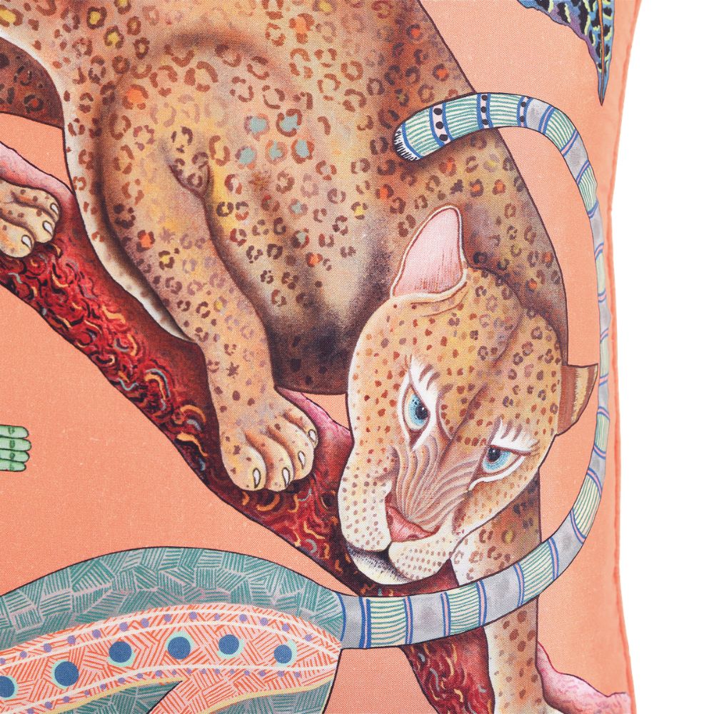Monkey Tales Silk Pillow - Coral