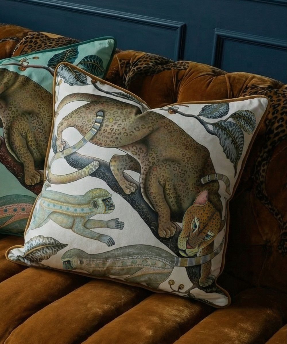 Monkey Tales Velvet Pillow - Pearl