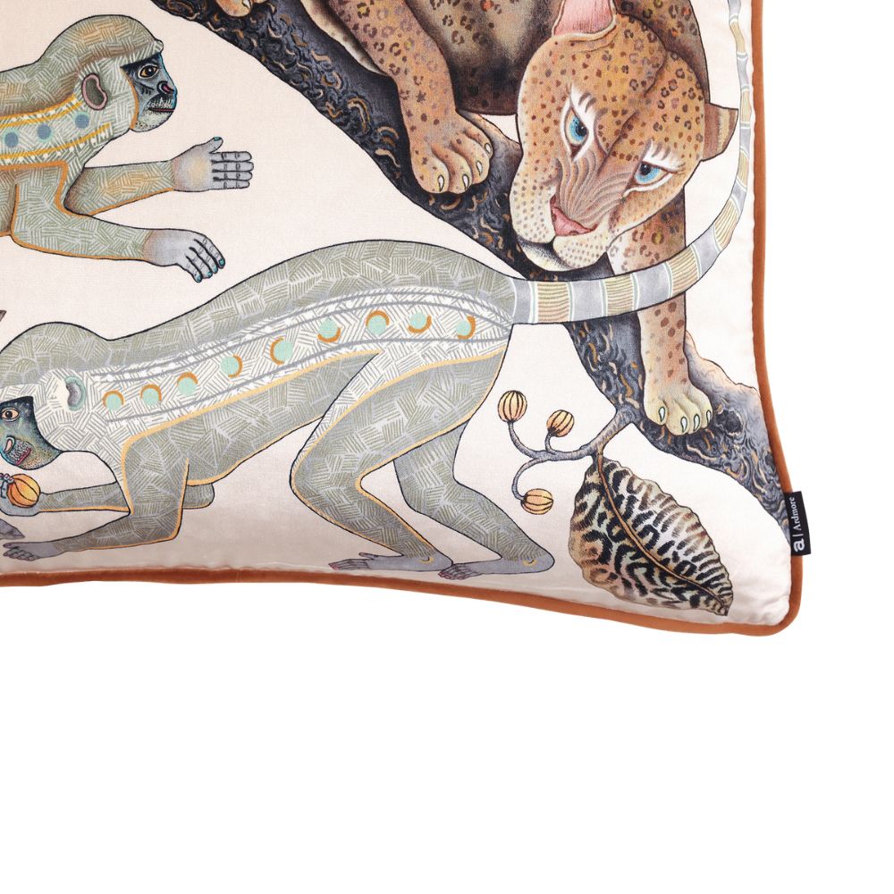 Monkey Tales Velvet Pillow - Pearl