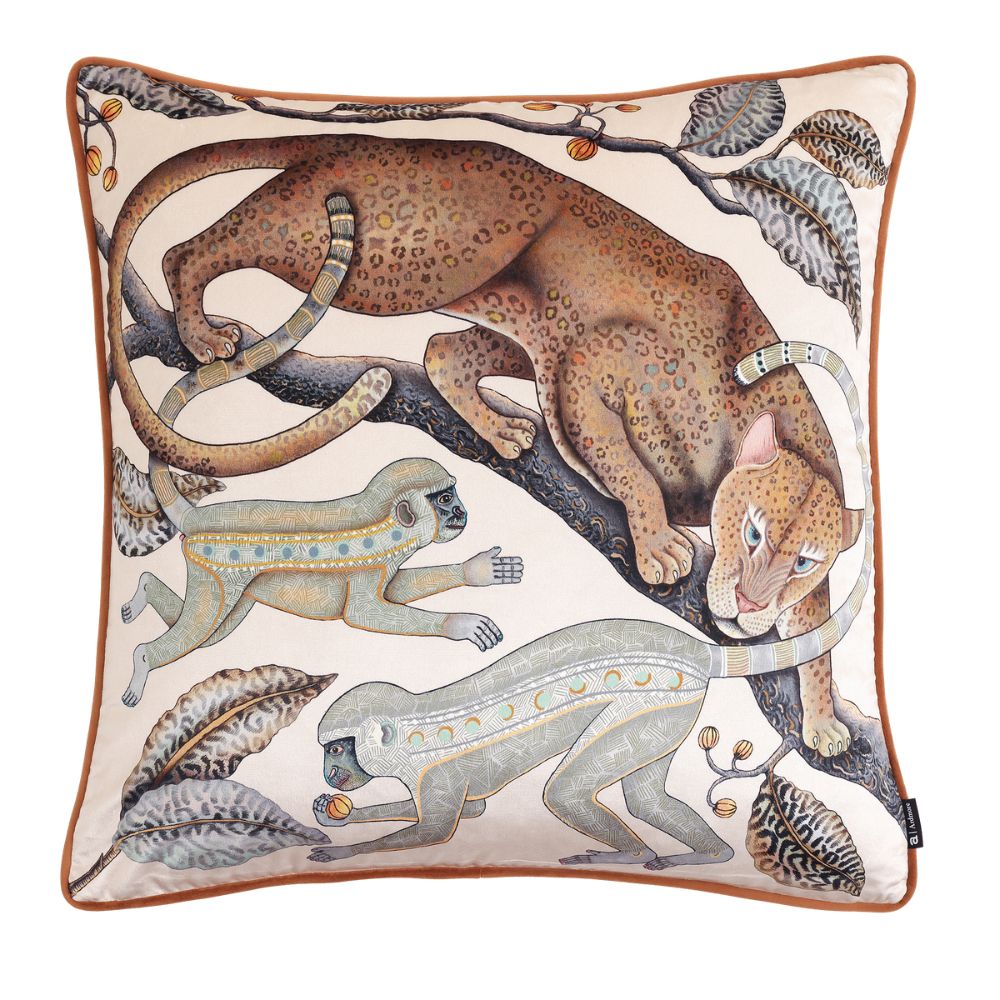 Monkey Tales Velvet Pillow - Pearl