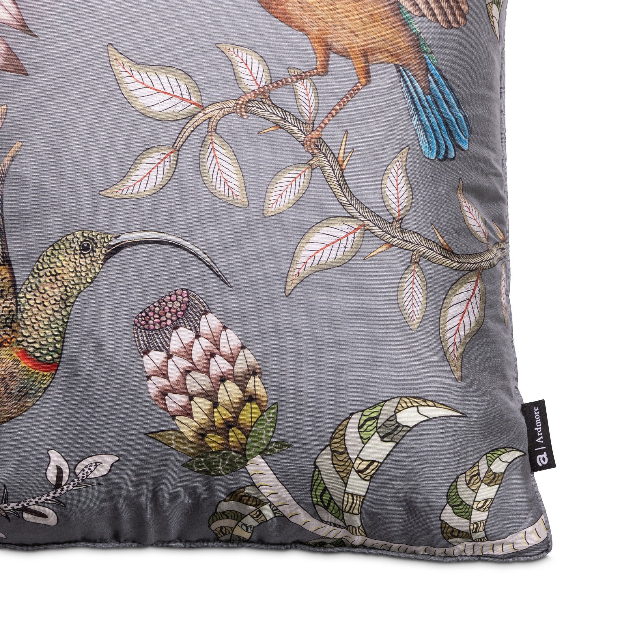 Protea Garden Silk Pillow - Ash