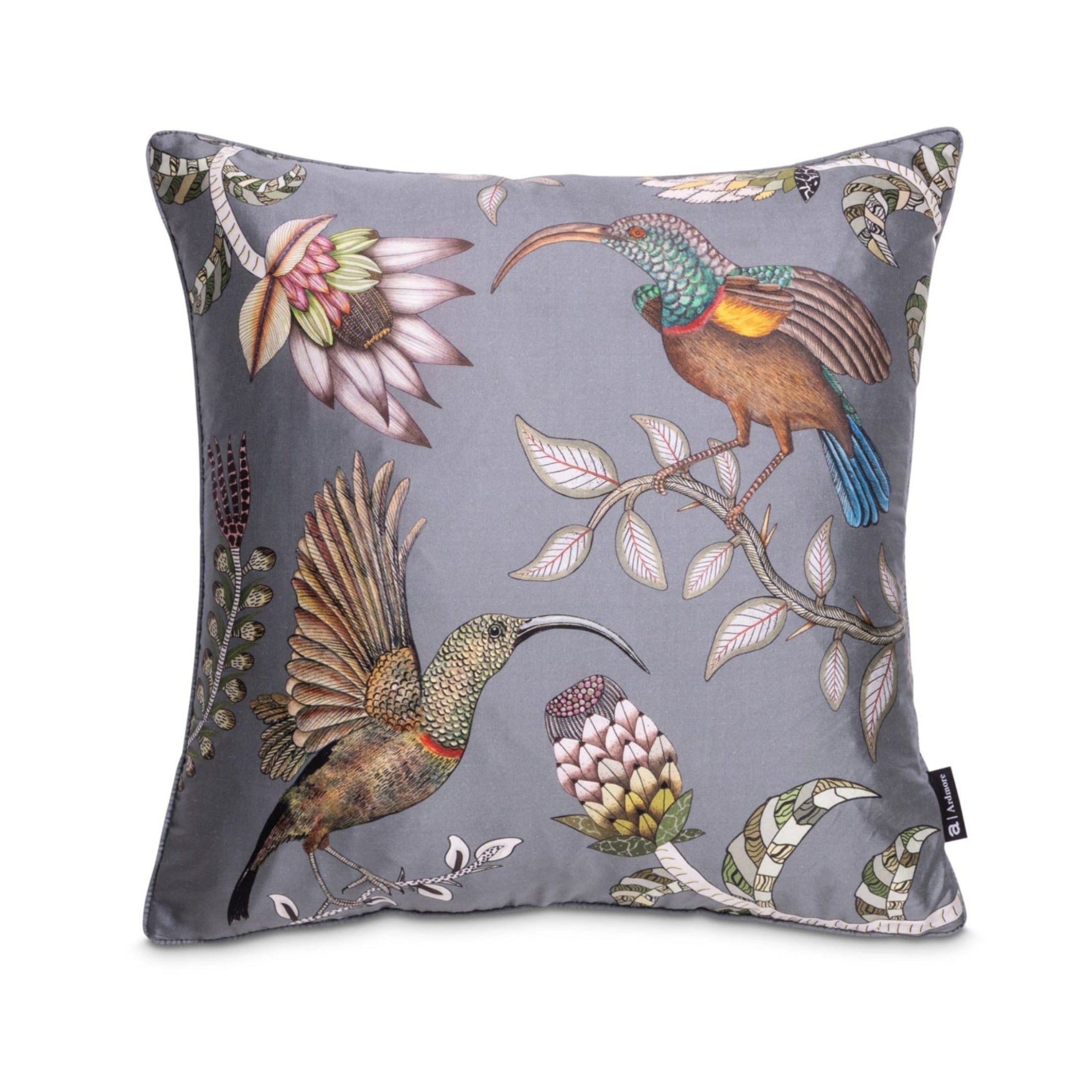 Protea Garden Silk Pillow - Ash