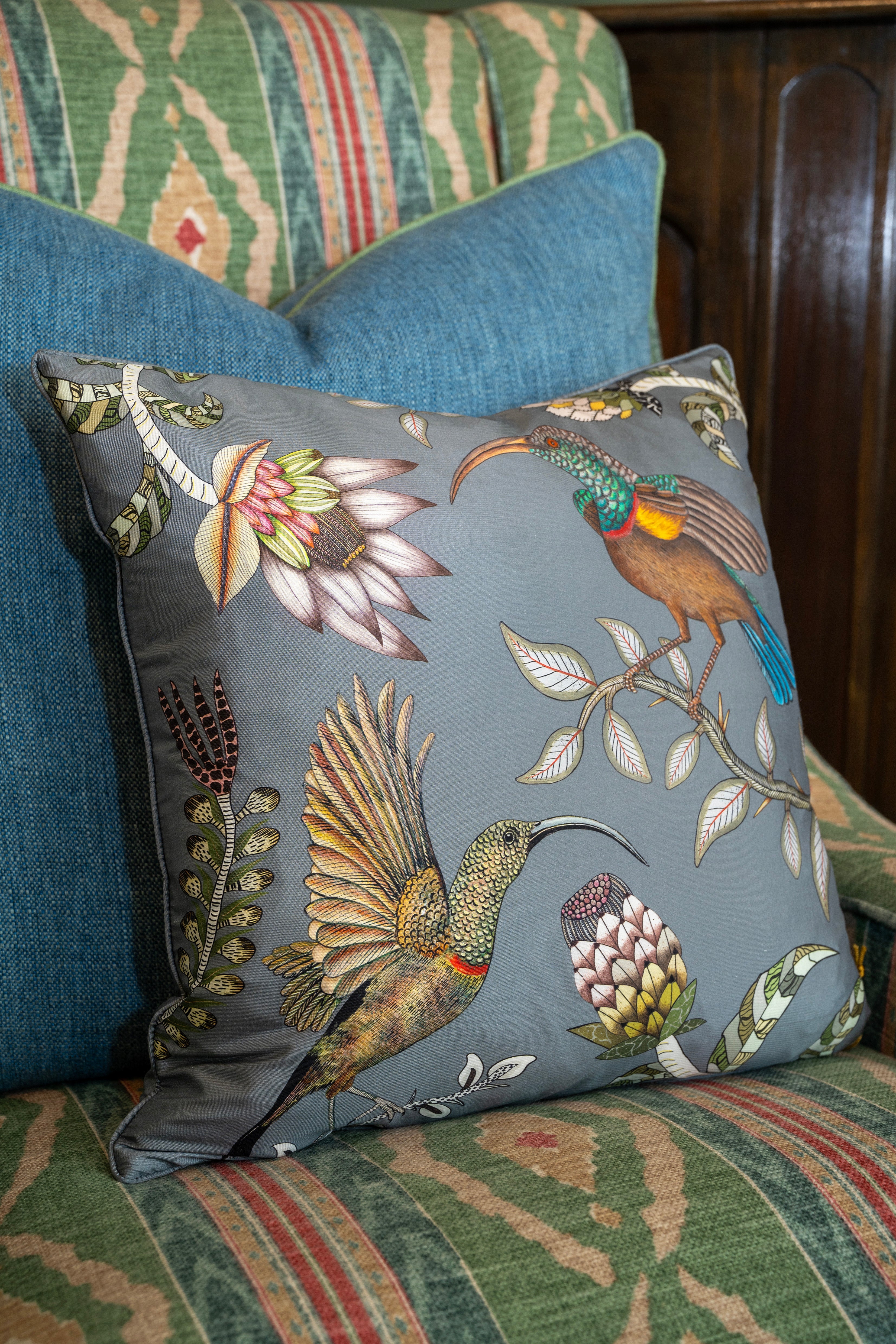 Protea Garden Cotton Pillow - Ash