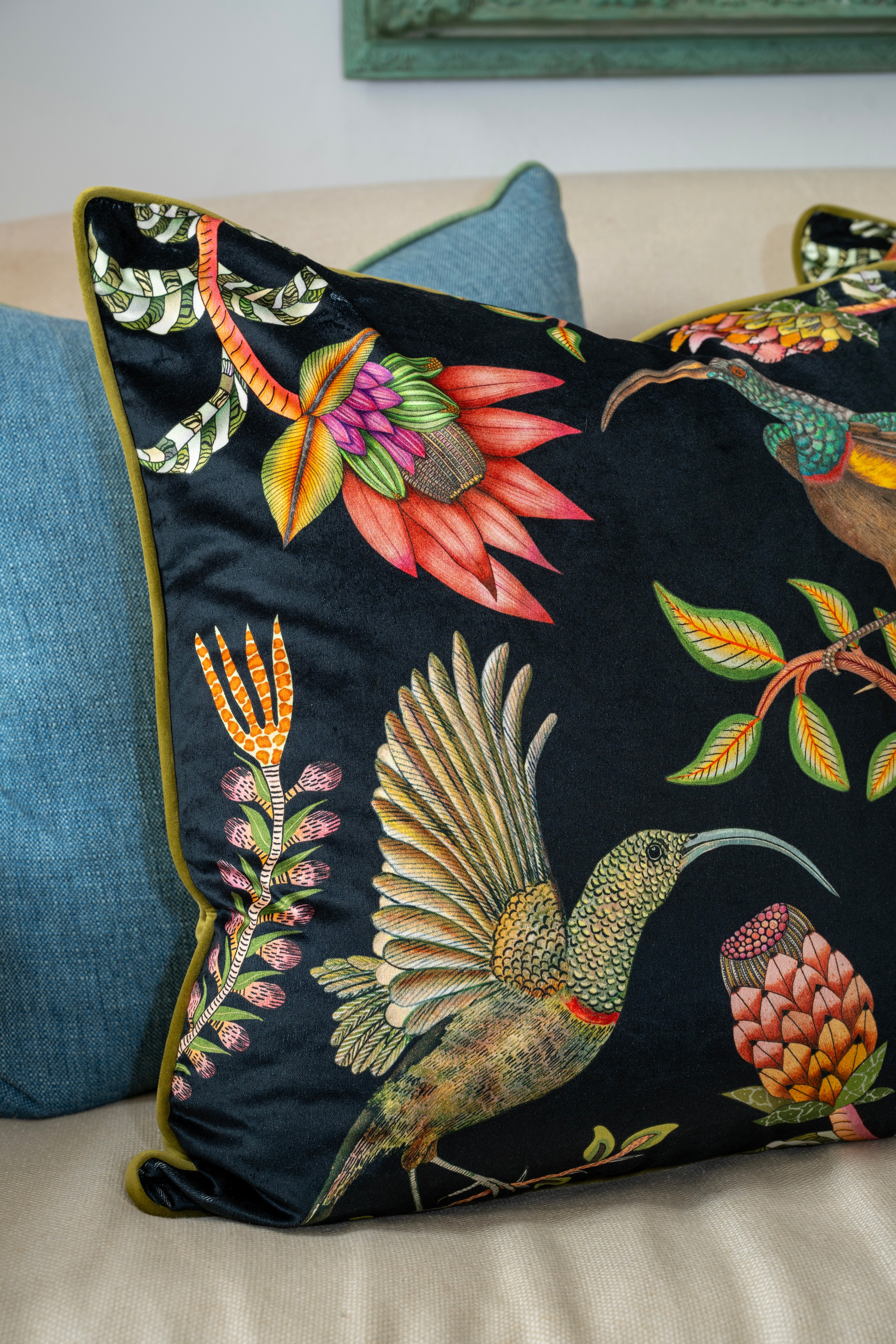 Protea Garden Cotton Pillow - Night