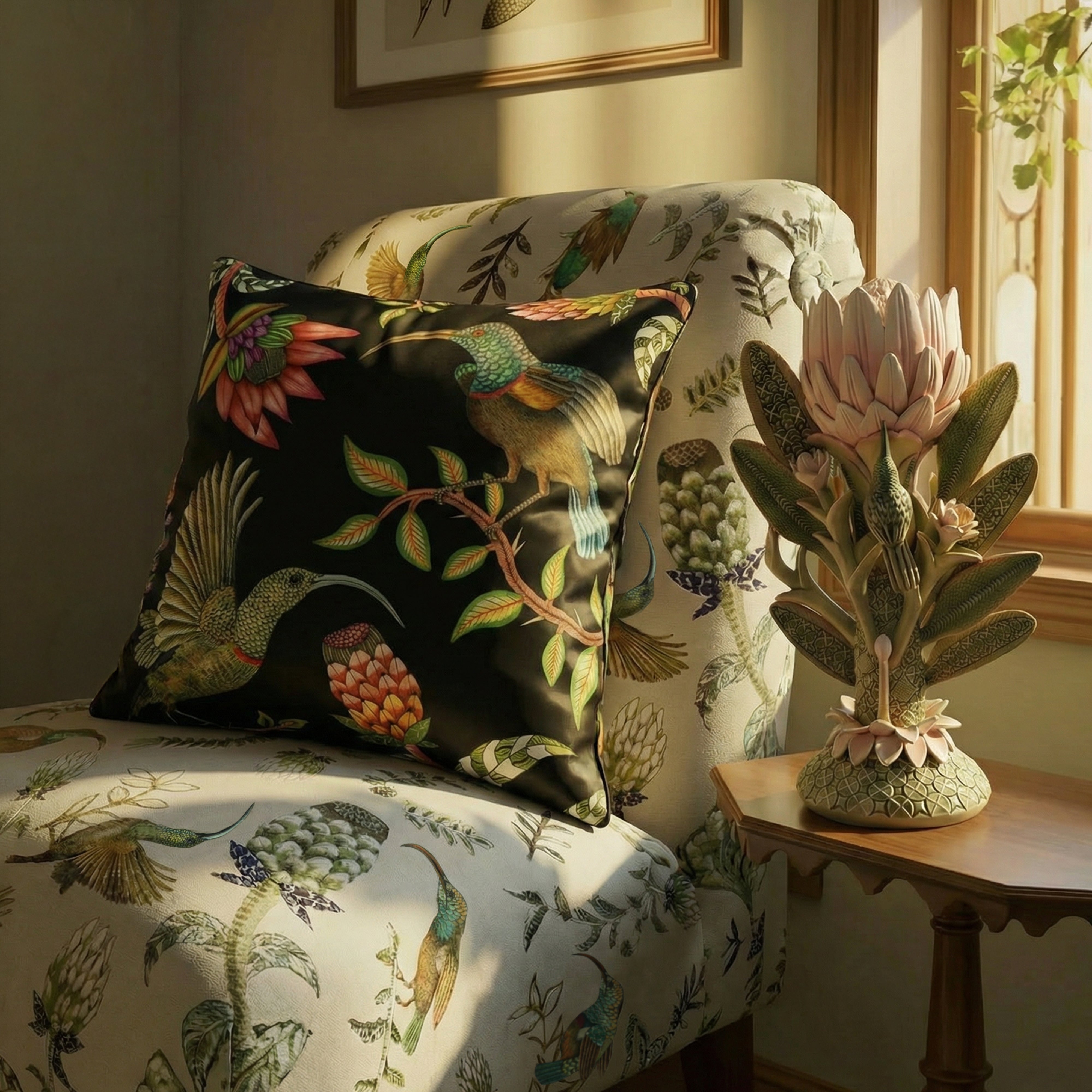 Protea Garden Cotton Pillow - Night