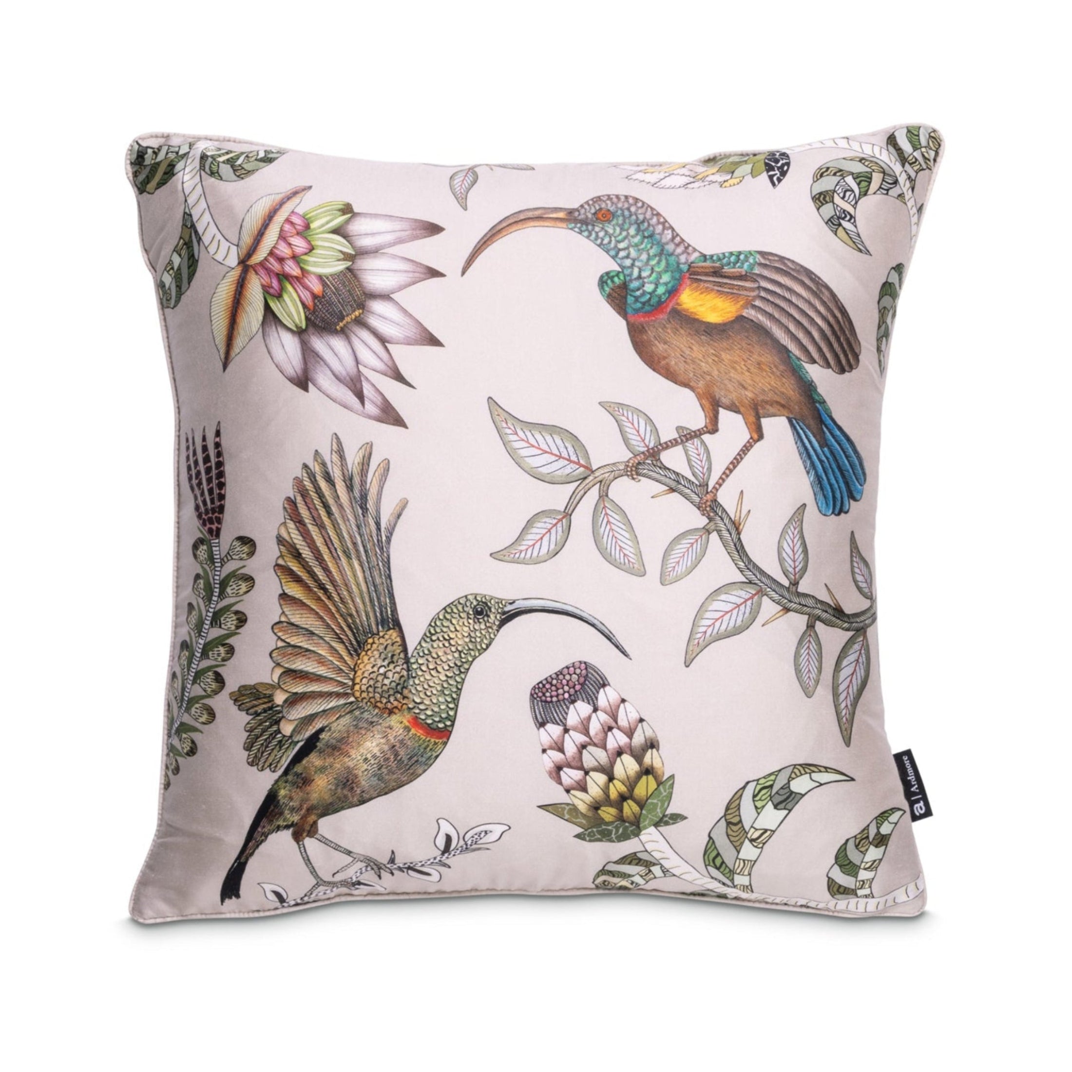 Protea Garden Silk Pillow - Stone