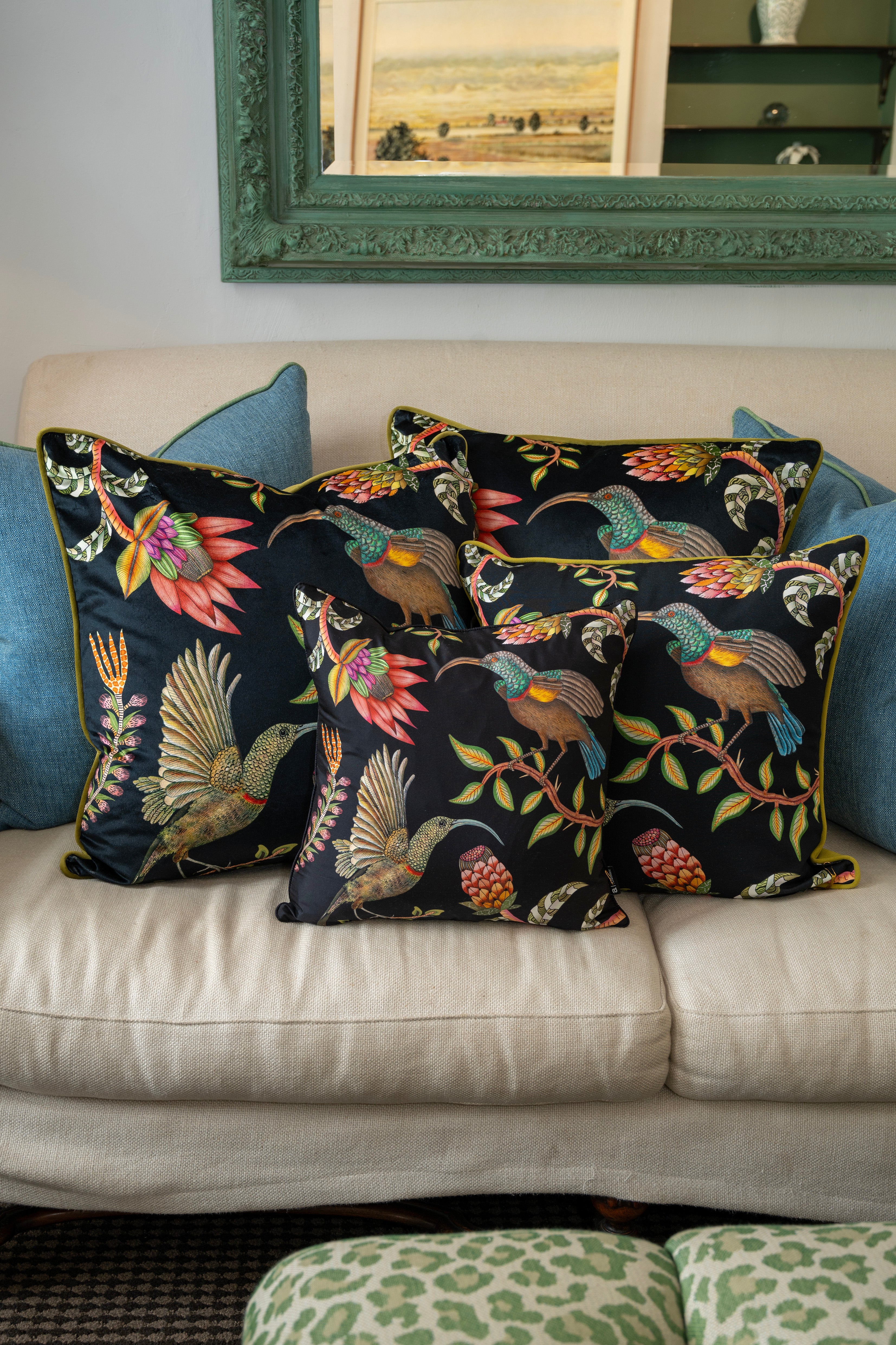 Protea Garden Velvet Pillow - Night