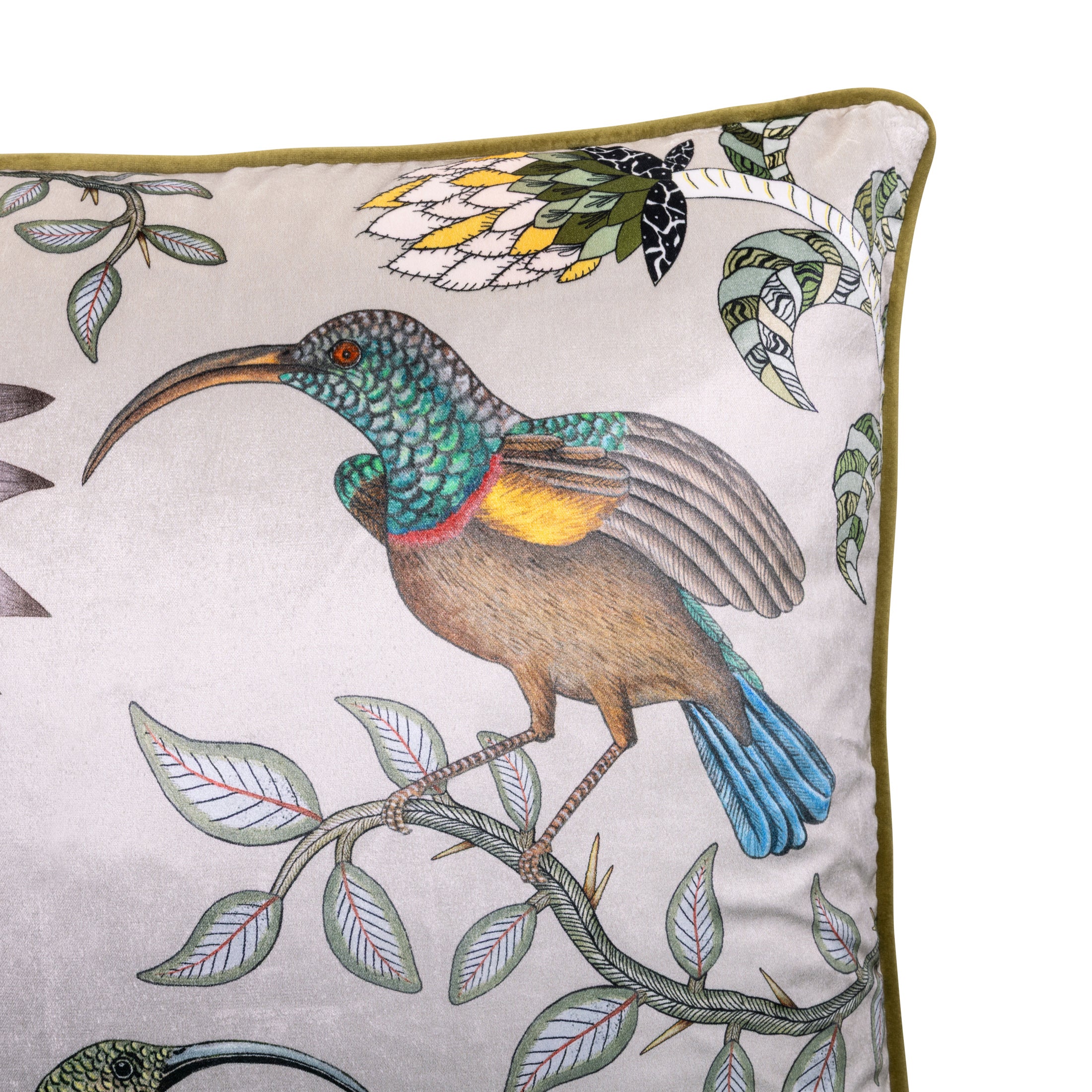 Protea Garden Velvet Pillow - Stone