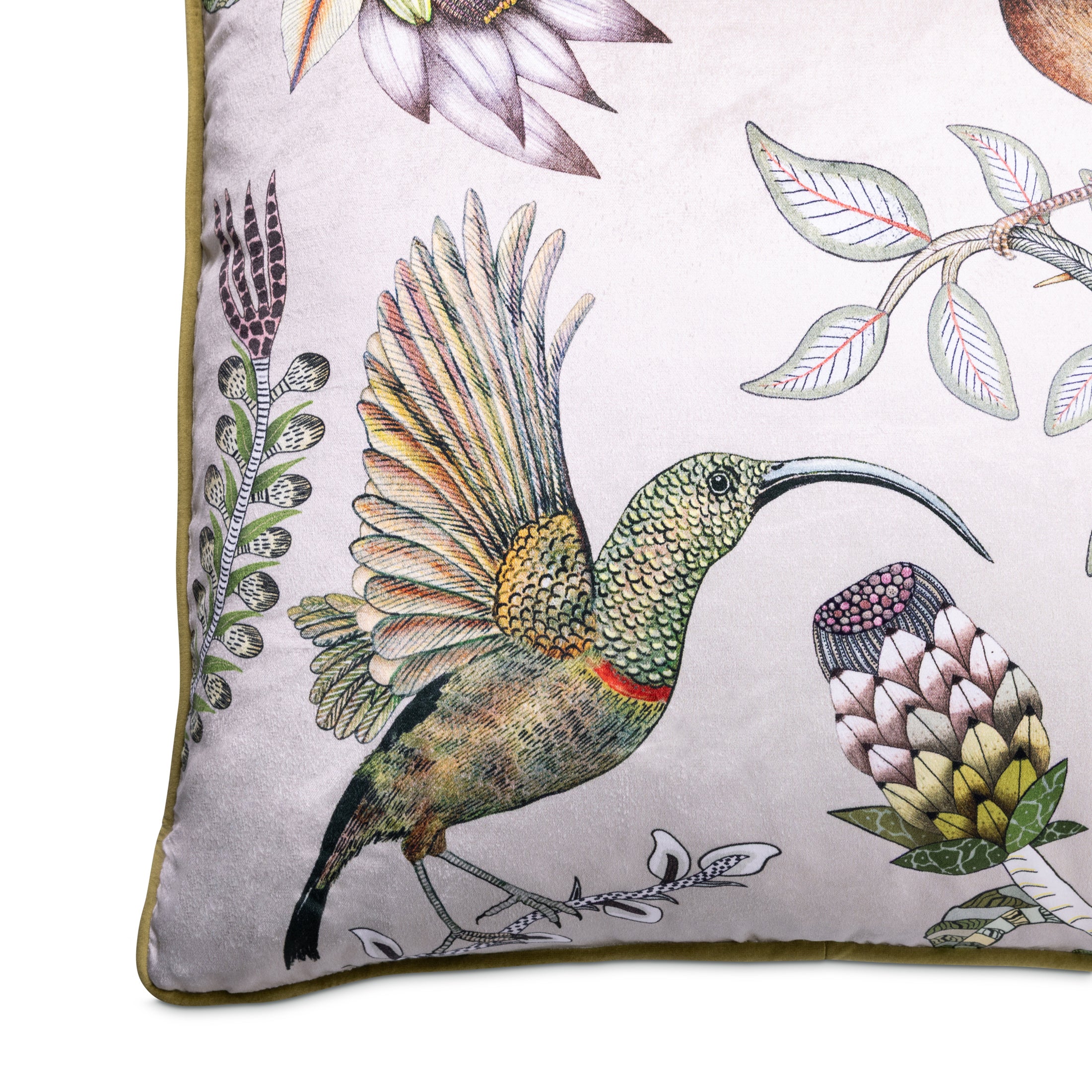 Protea Garden Velvet Pillow - Stone