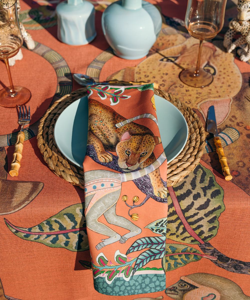 Monkey Tales Napkins (Pair) - Coral