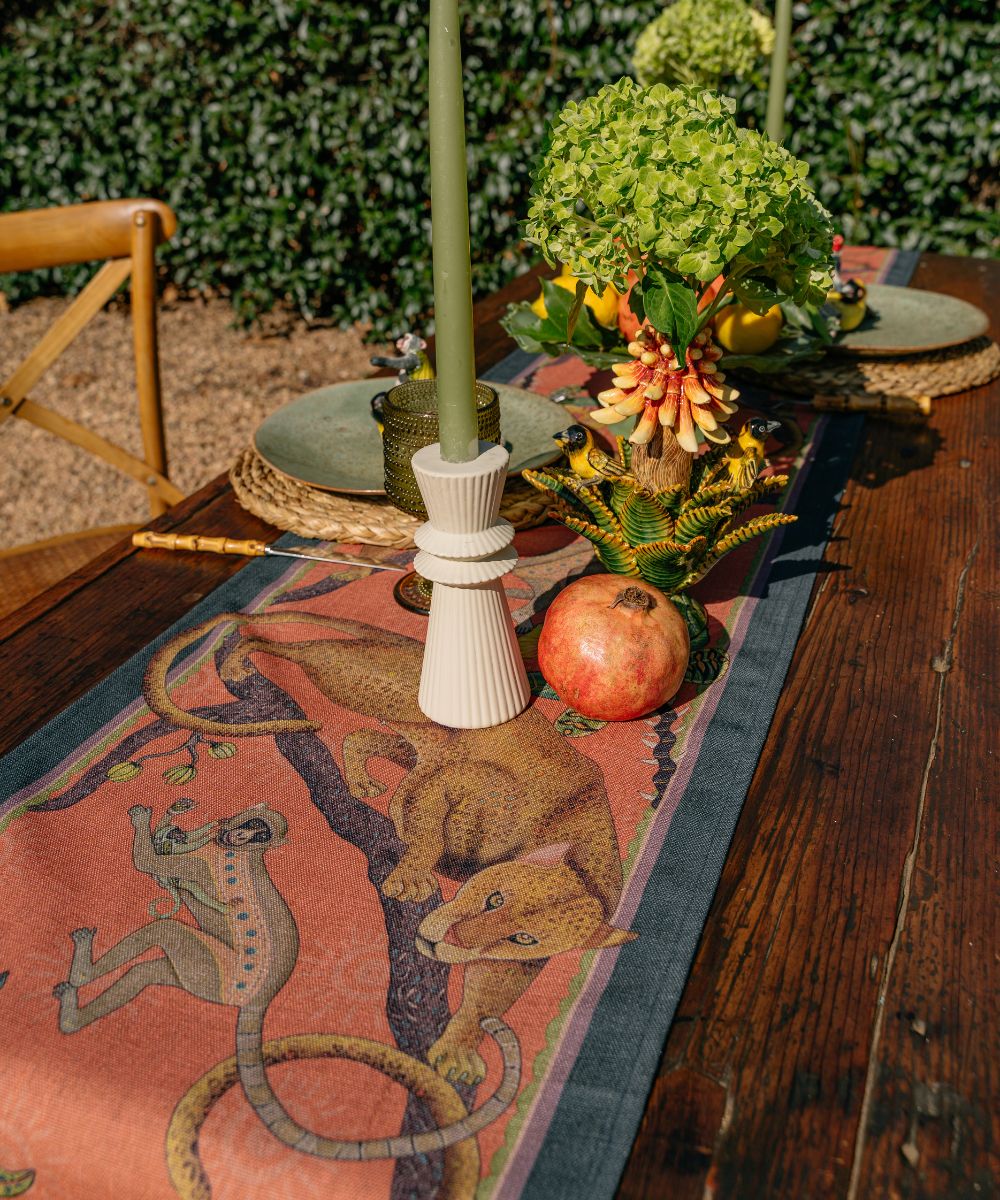 Monkey Tales Linaza Table Runner - Coral